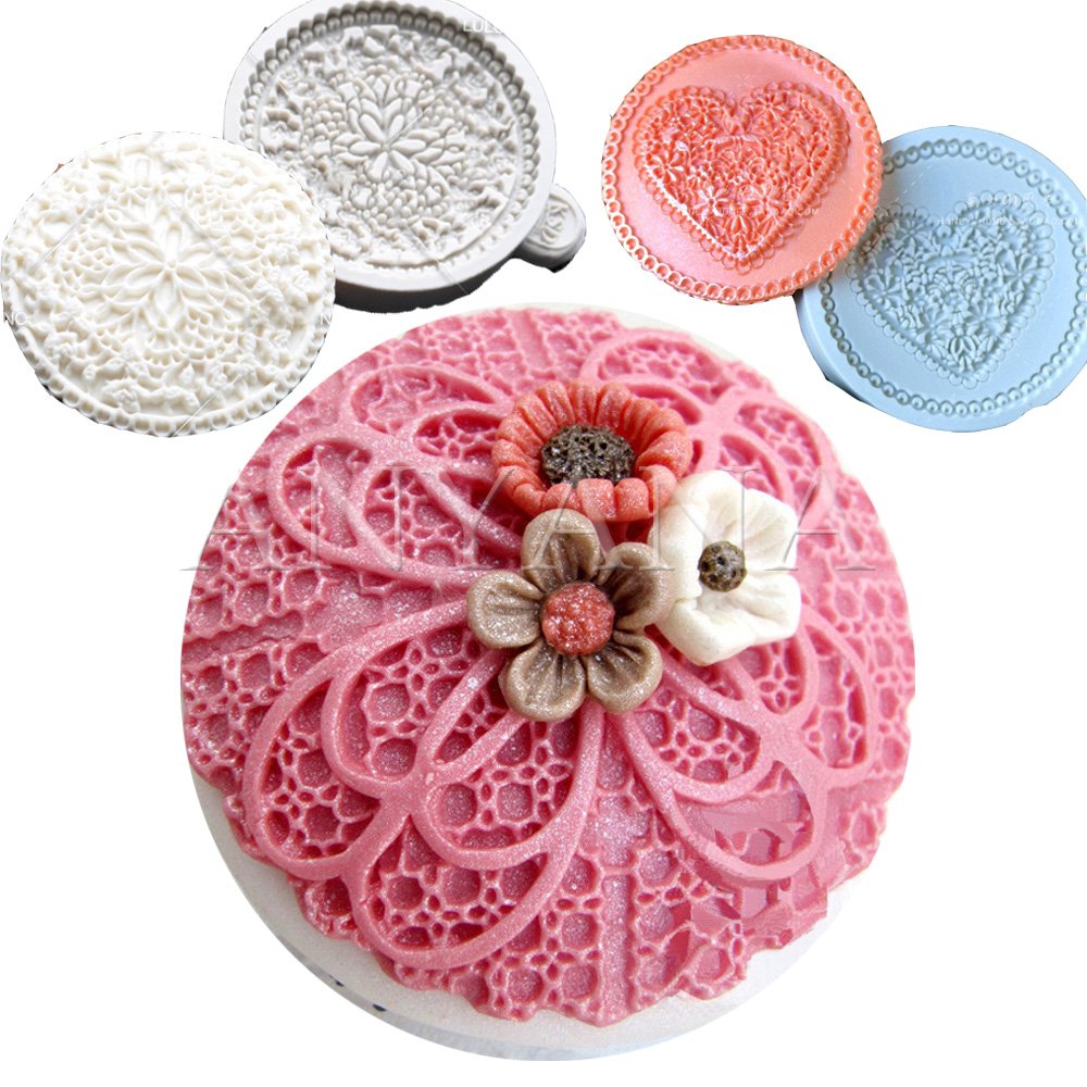 Anyana 3Pcs Set Fondant Impression Sugar Lace Molds Fondant Impression Lace Wedding Mould Silicone Imprint Mold Cake Decorating