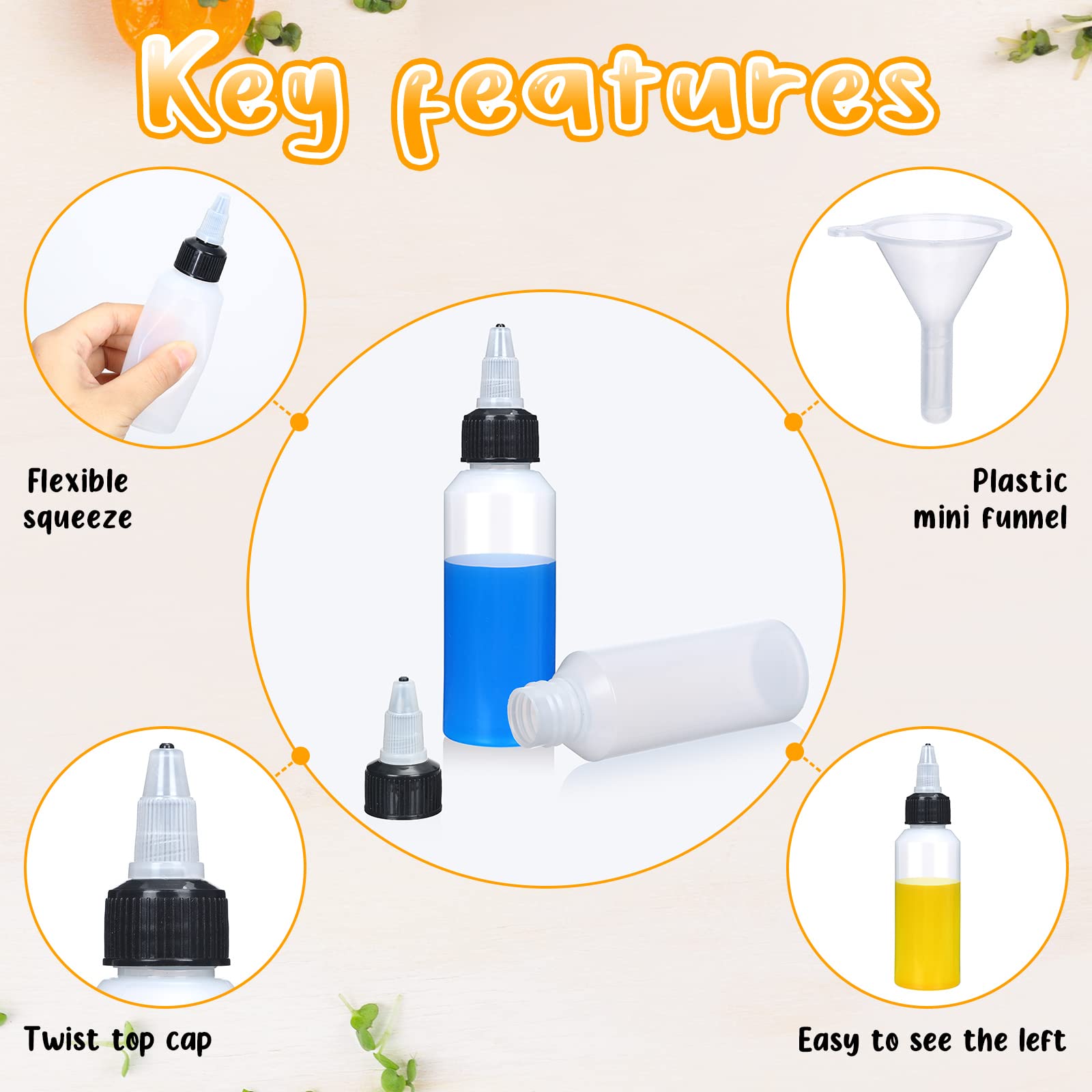 Gandeer 100 Pcs 2 Oz Bottles Plastic Squeeze Condiment Travel Hair Oil Applicator Squirt Bottle Small Boston Dispensing Bottles