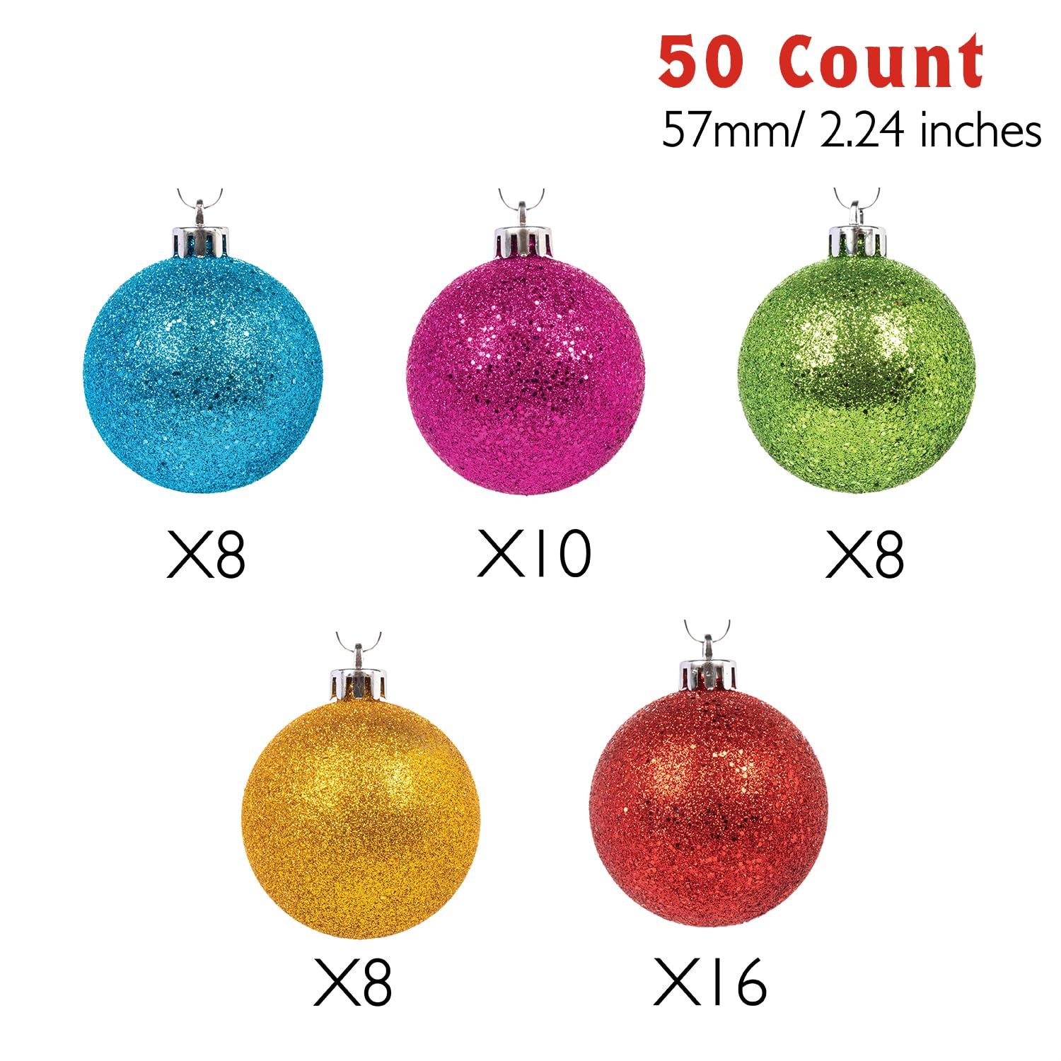 Every Day is Christmas Ornaments, Shatterproof Christmas Tree Ornament Set, Christmas Balls Decoration 50 Count (2.24/57mm, Glit