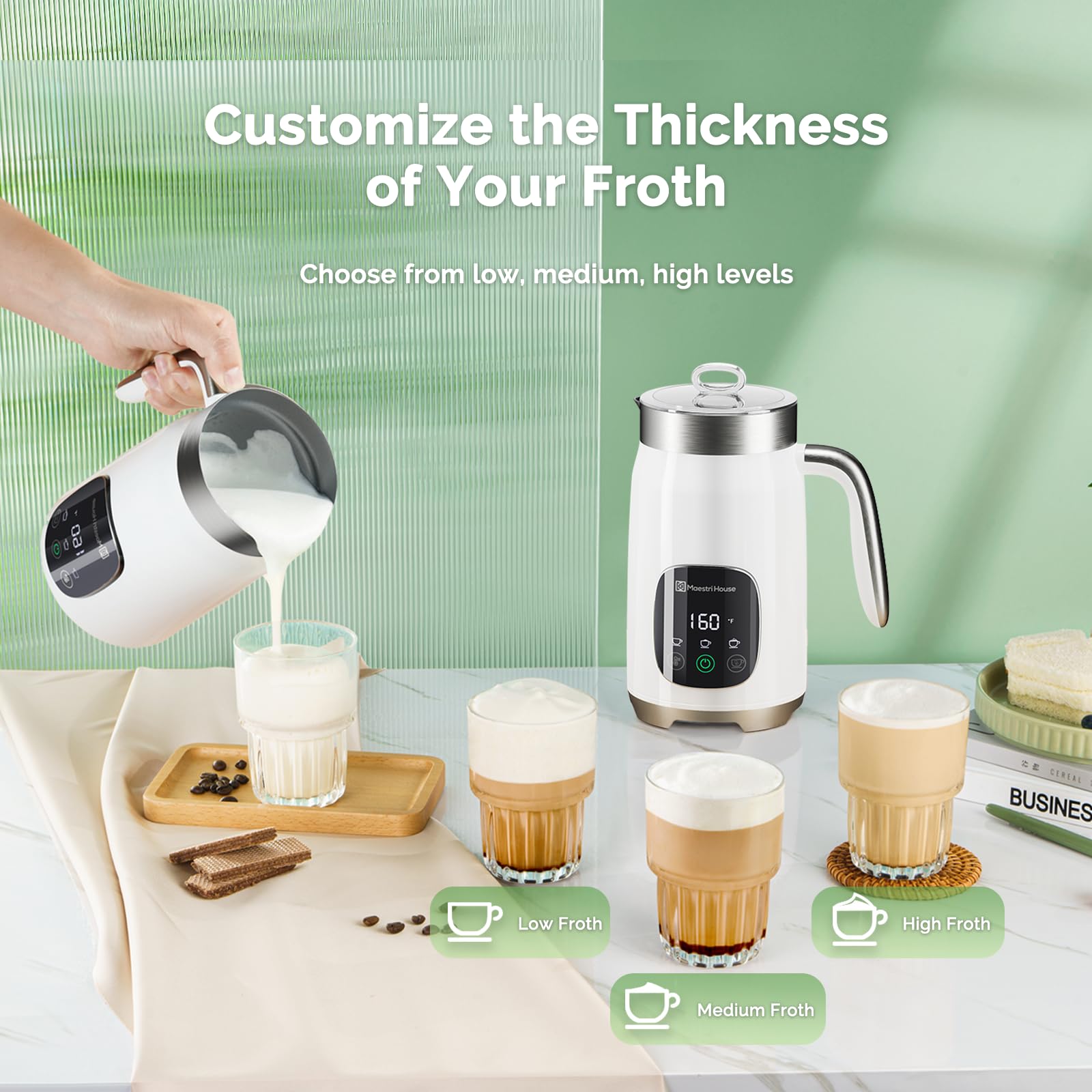 Maestri House Milk Frother, Variable Temp And Froth Thickness Milk Frother And Steamer,14.1Oz/400Ml Smart Touch Control Foam Mak