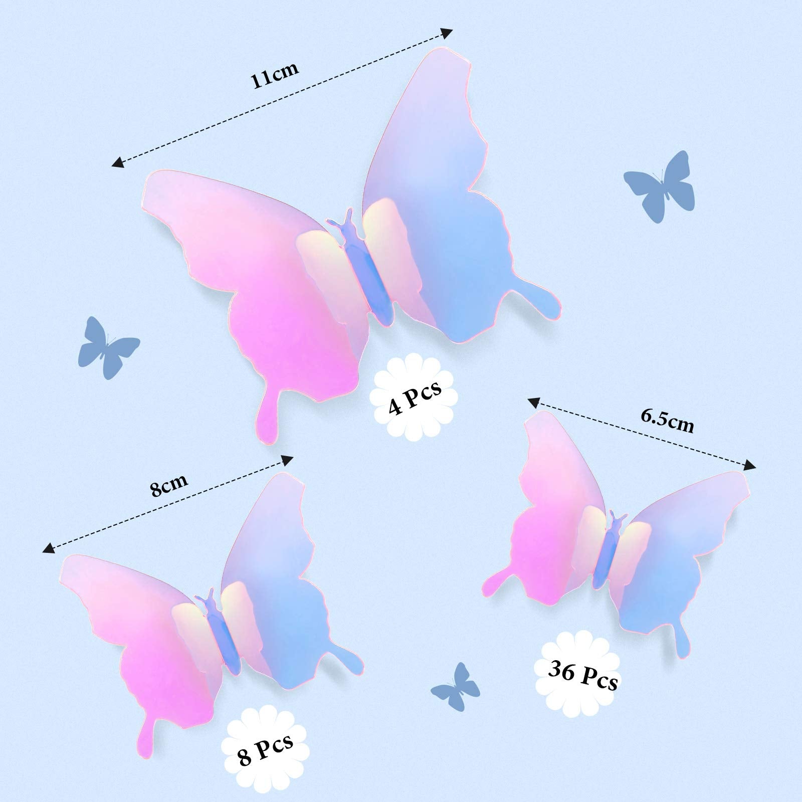 48 Pieces Butterfly Wall Decor Diy Mirror 3D Butterfly Stickers Removable Decals For Home Bedroom Bathroom Living Room Decor(Tra