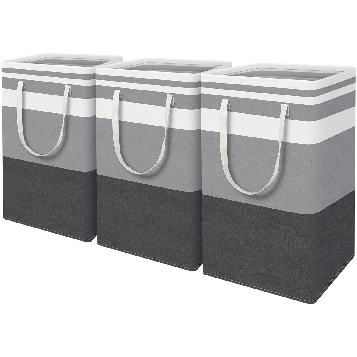 Homehacks 3-Pack Large Laundry Basket, Waterproof, Freestanding Laundry Hamper, Collapsible Tall Clothes Hamper With Extended Ha