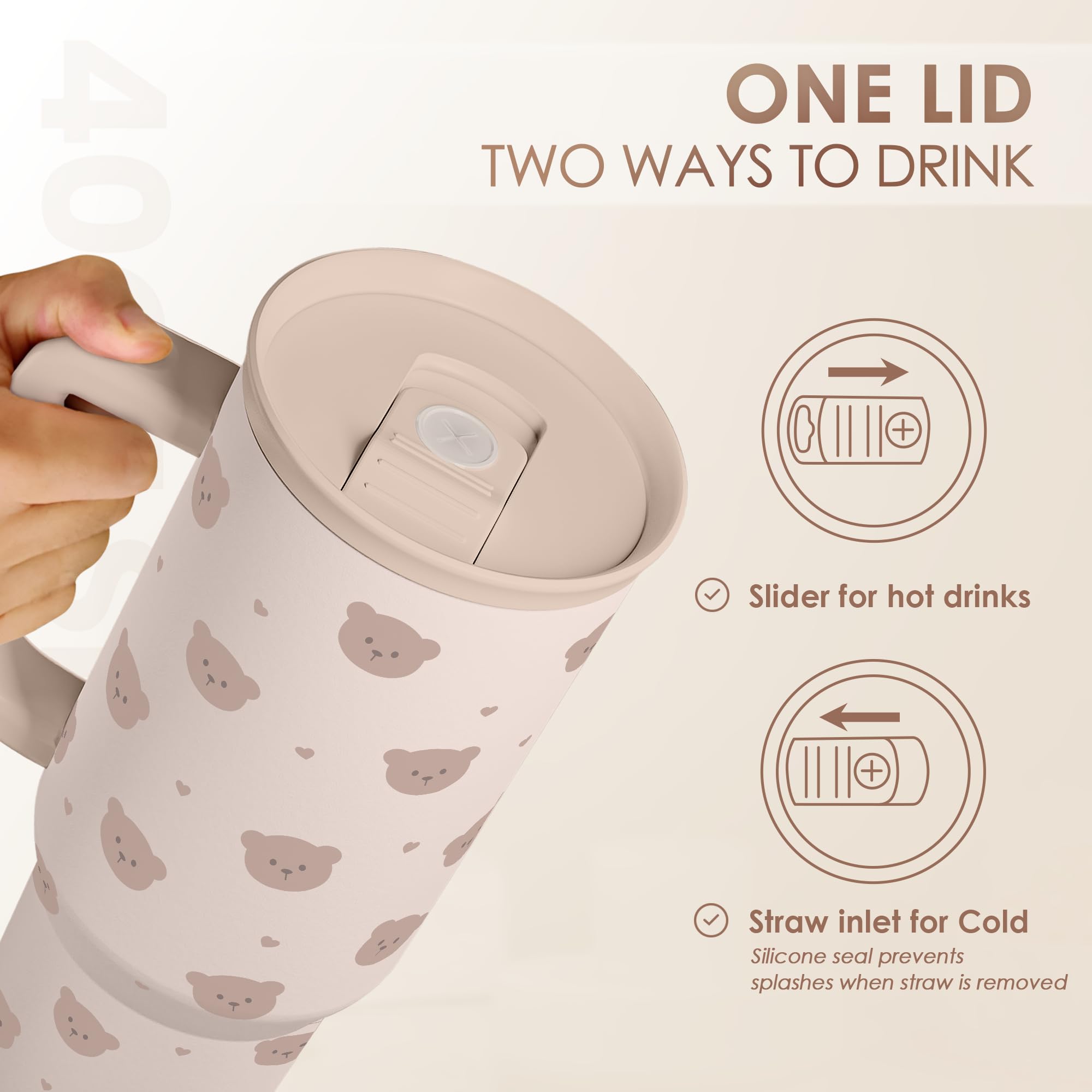 SANDJEST Marble Tumbler with Handle 40oz, Stainless Steel Insulated Tumblers Coffee Travel Mug with Lid Straw, Gifts for Women G