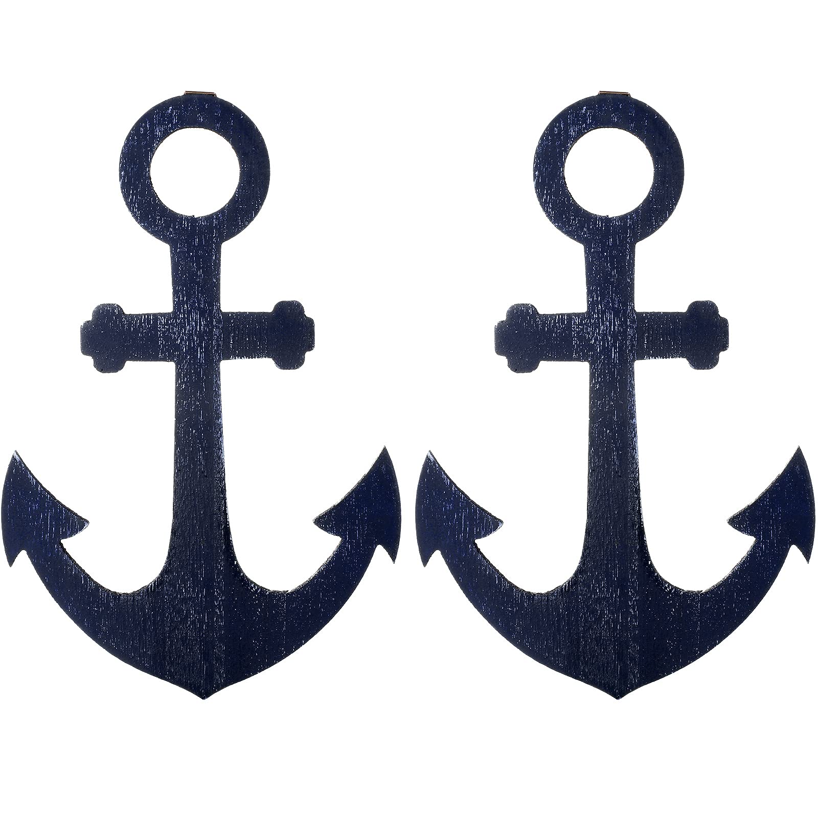 Jetec 2 Pieces 13 Wooden Anchor Shape Wall Decor Blue Nautical Wall Art Hanging Ornaments Beach Theme for Home Room Display
