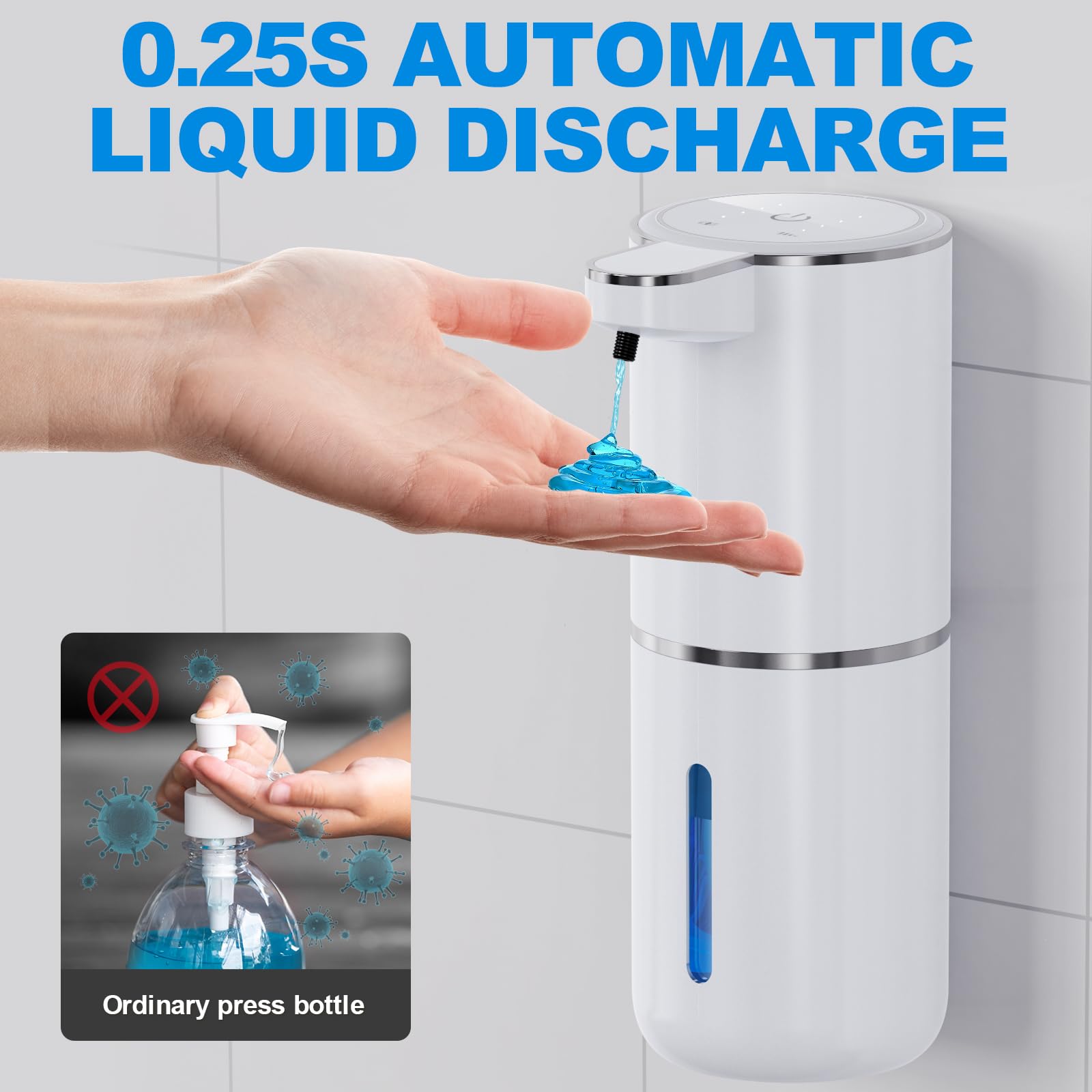 Amyzavls Automatic Liquid Soap Dispenser,380Ml Wall Mount Touchless 4 Gear Adjustable Electric Liquid Soap Dispenser,Usb Recharg
