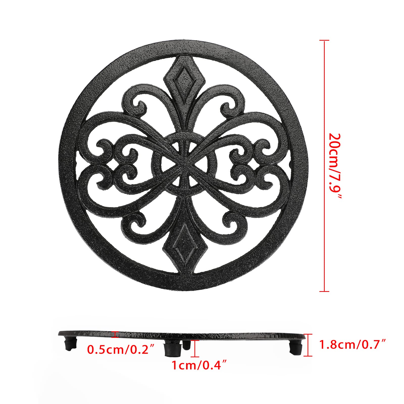 Sumnacon 2Pcs Round Cast Iron Trivets - 8 Inch Heat Resistant Iron Trivets For Hot Dish Pot Pan Plate Teapot, Rustic Cast Iron H