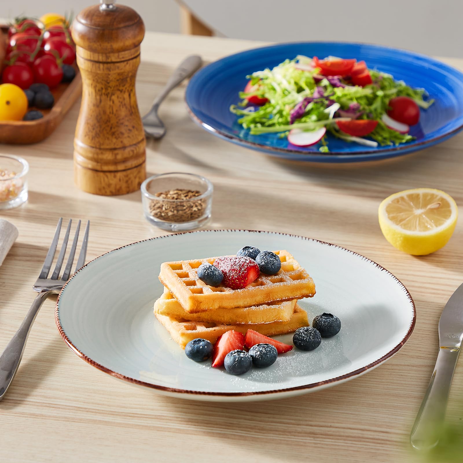 vancasso Bonita 8.5" Ceramic Salad Plates Set of 6, Cool Color, Microwave & Dishwasher Safe, Model SP-BONITA-BZP-EU