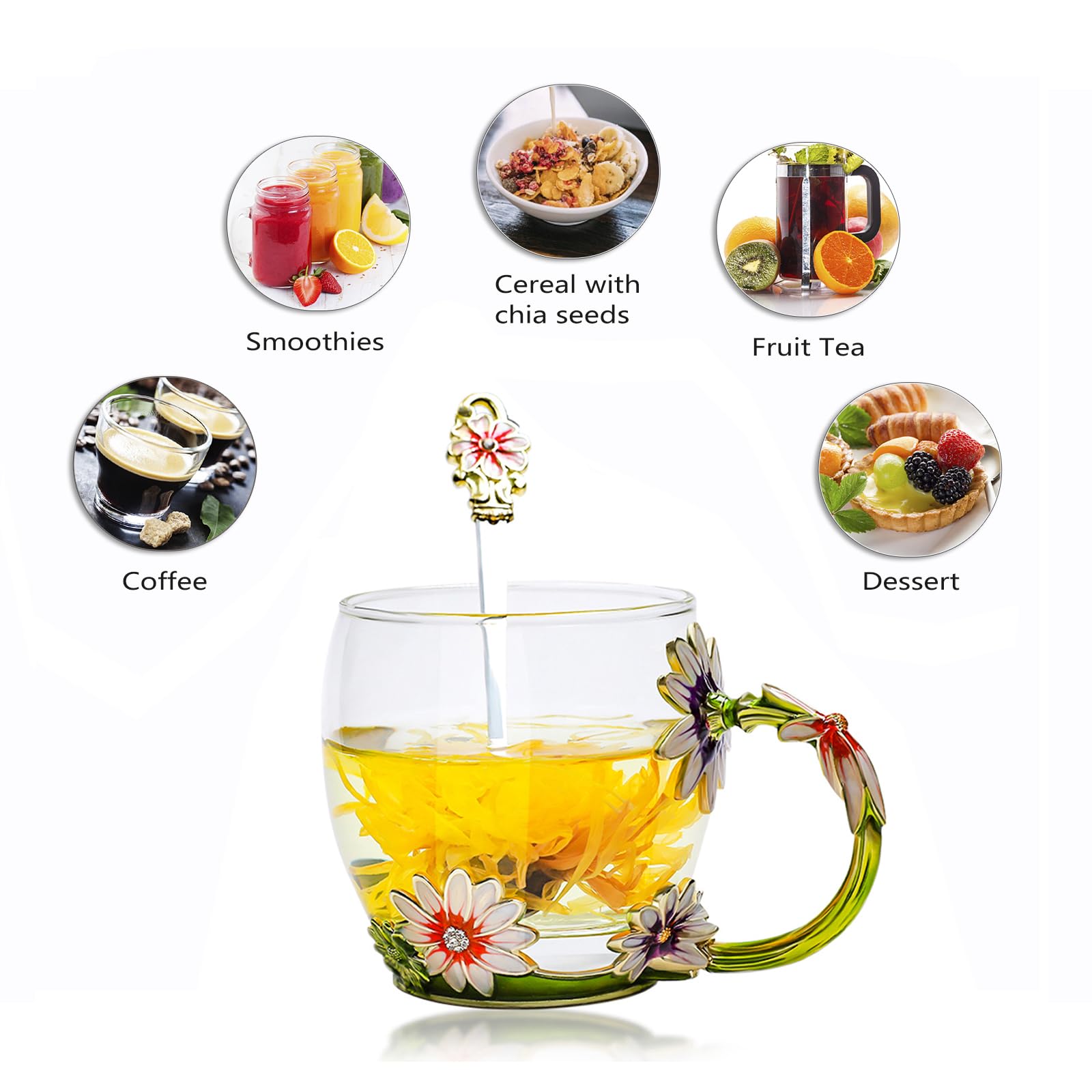 Tea Cup Glass Coffee Mugs,Fancy Tea Cup Set Birthday Christmas Valentine s Day Gift Idea for Tea Lover and Women Novelty Coffee