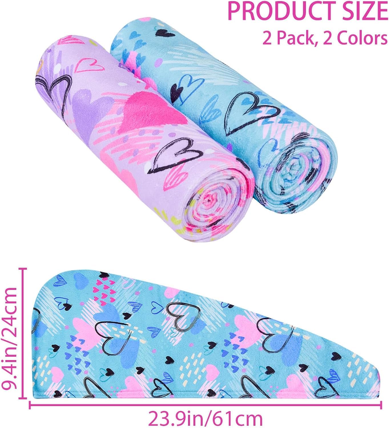 WUBAYI 2Pack Hair Drying Towels-Microfibre Hair Towels-Quick Drying Hair Towels-Uper Absorbent Hair Towel with Button. Designed