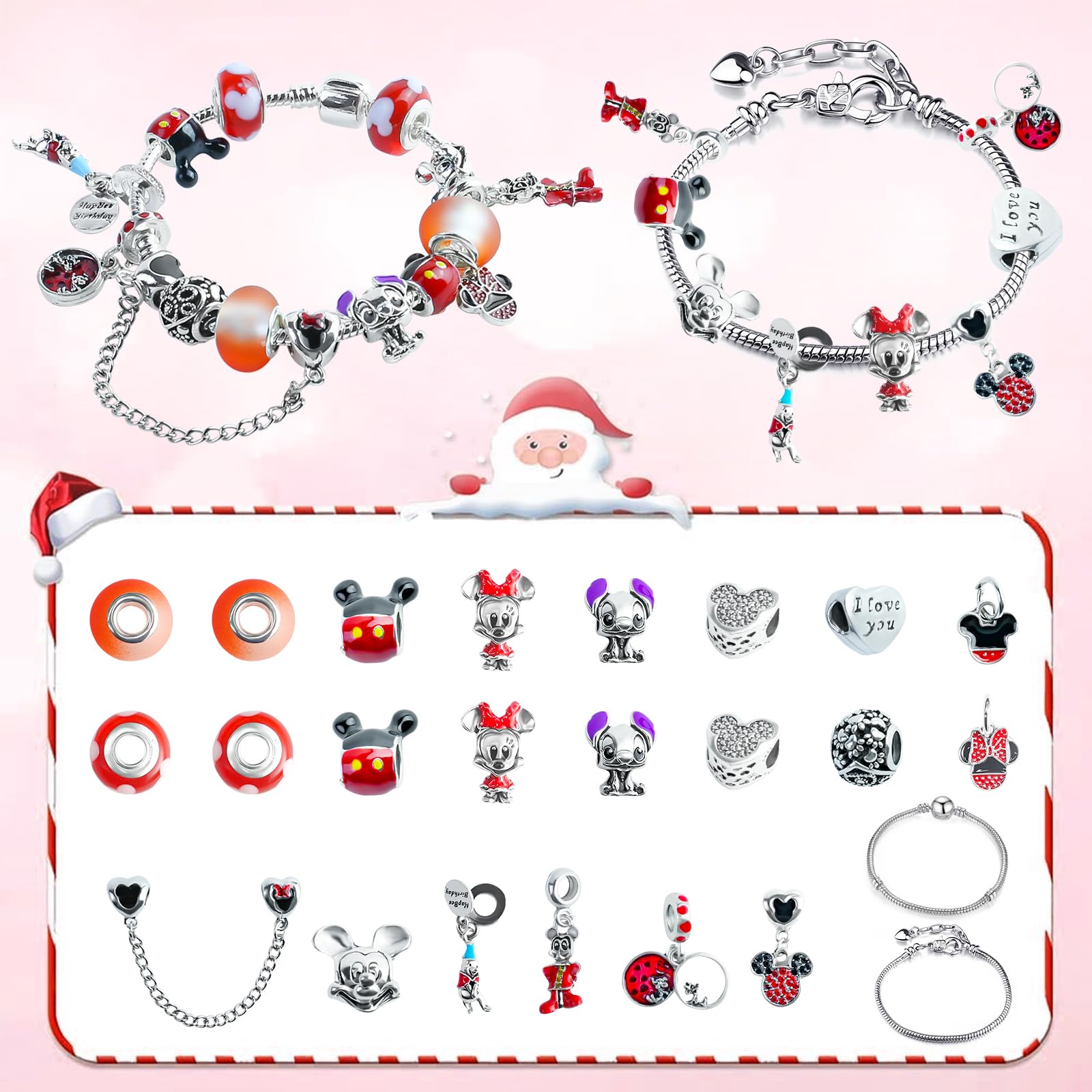 SWIND 2025 Christmas Advent Calendar 24 Day Xmas with 2 Bracelet & 22 Unique Jewelry Charms DIY Bracelet Set Christmas Countdown