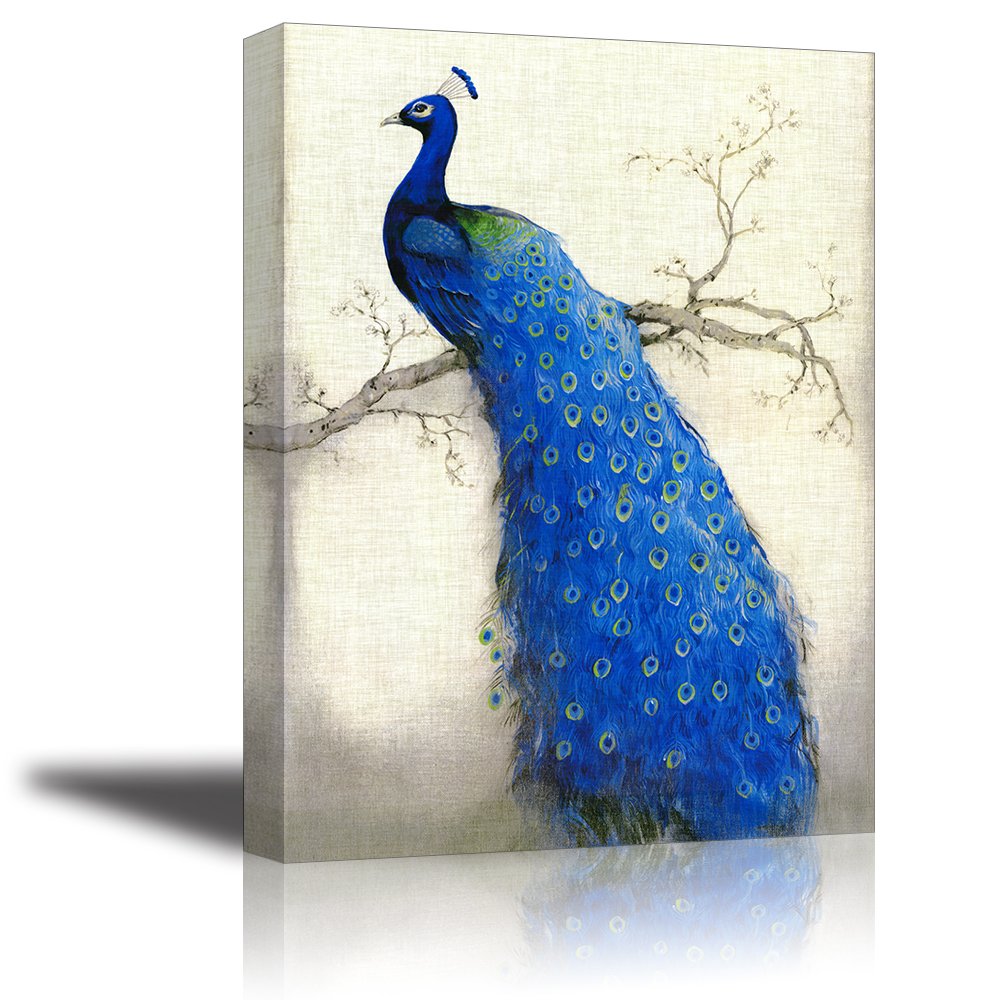 Peacock Wall Art Decor For Bedroom, Piy Hd Beautiful Oil Painting Canvas Prints Of Elegant Proud Peacock On Beige Pictures (1''