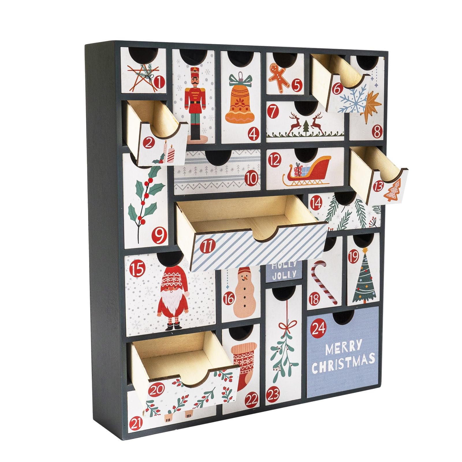 flangairy Christmas Countdown Advent Calendar 2025, 24 Days Till Fillable Wooden Holiday Nativity Calendar with Large Drawers, R