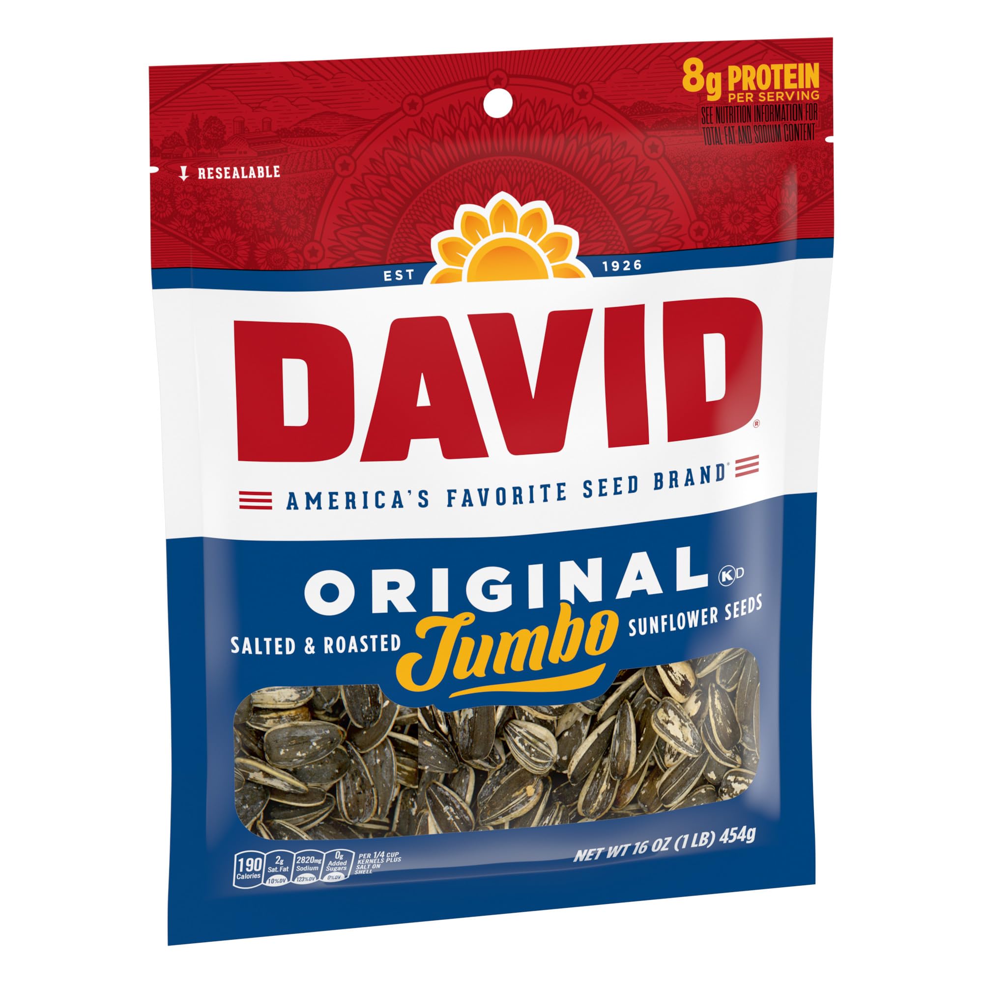 David Roasted And Salted Original Jumbo Sunflower Seeds, 16 Oz