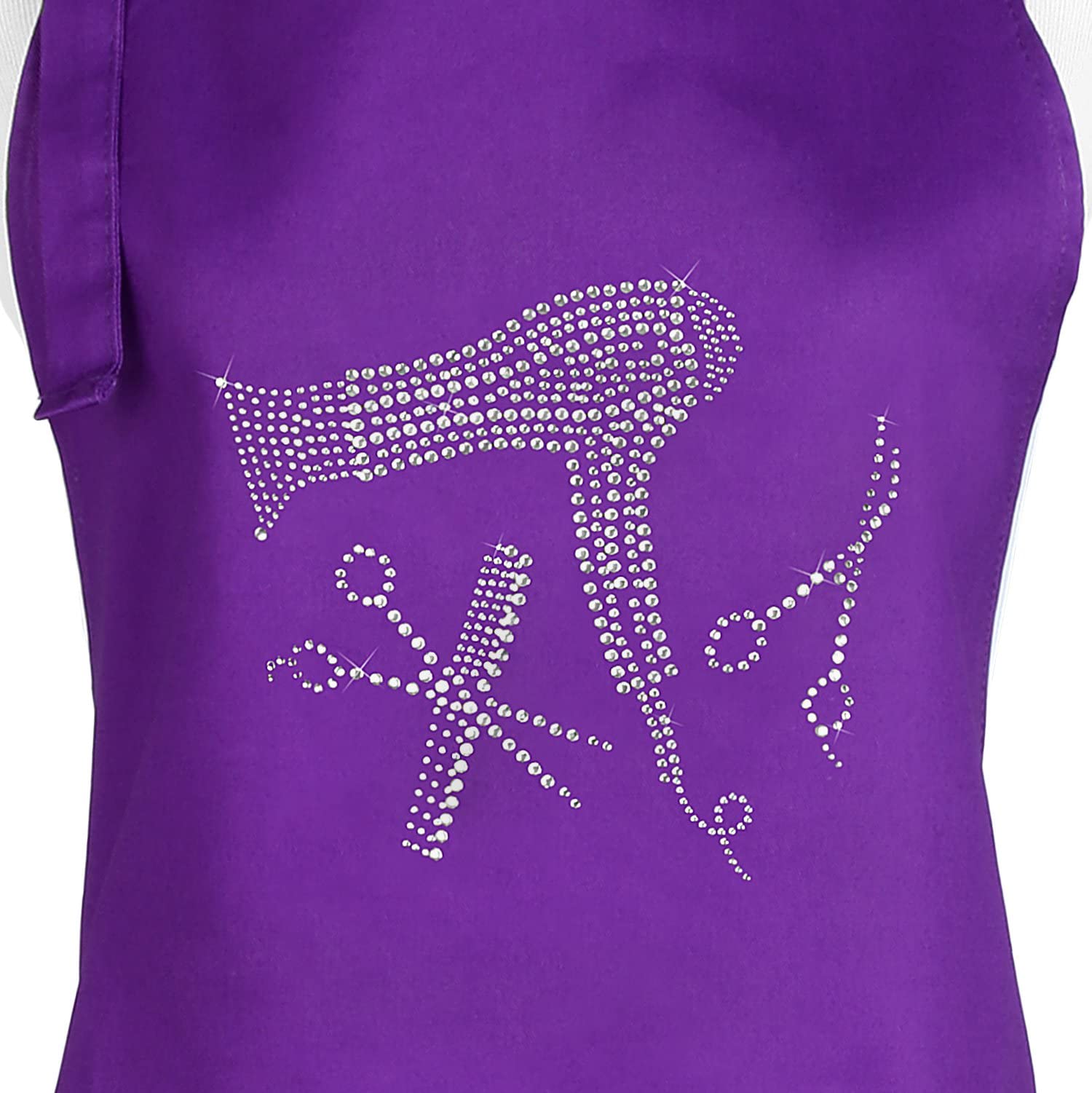 Hair Stylist Apron With Rhinestone Tools For Hairdresser, Cosmetologist Or At Home Hair Cutting, 3 Pockets Adjustable Neck, Purp
