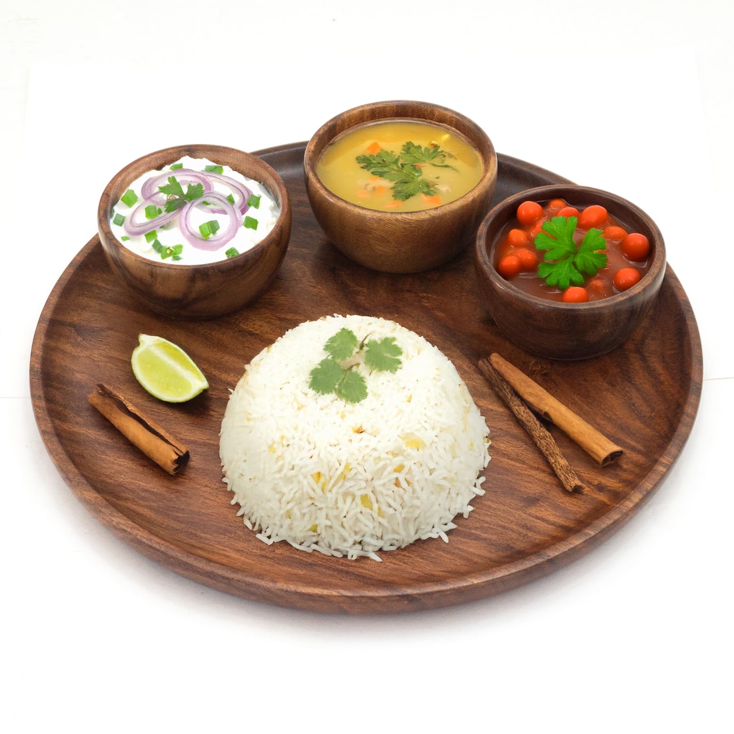 Mahomade Wooden Thali Dining Set | Wooden Plate With Bowls | 10 Inches Plate, 3.5 Inches Bowl | Wooden Serving Dinner Set