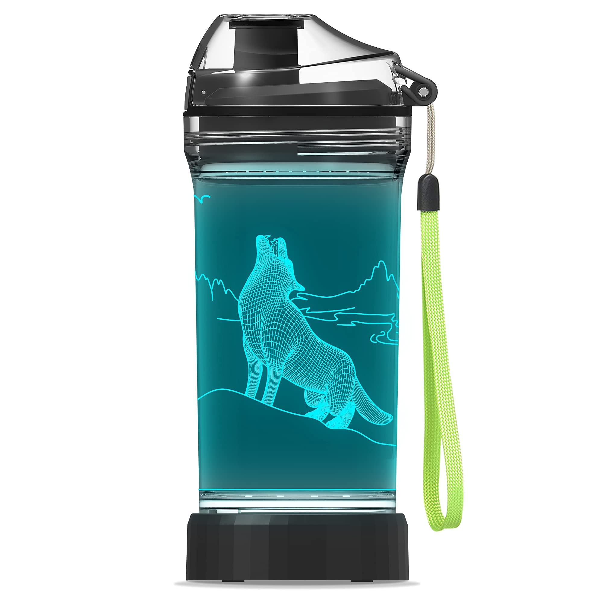 Yuandian Wolf Gifts, Light Up Boy Water Bottle With 3D Animal Wolf Design- 14 Oz Tritan Bpa Free Eco-Friendly - Cool Drinking Cu