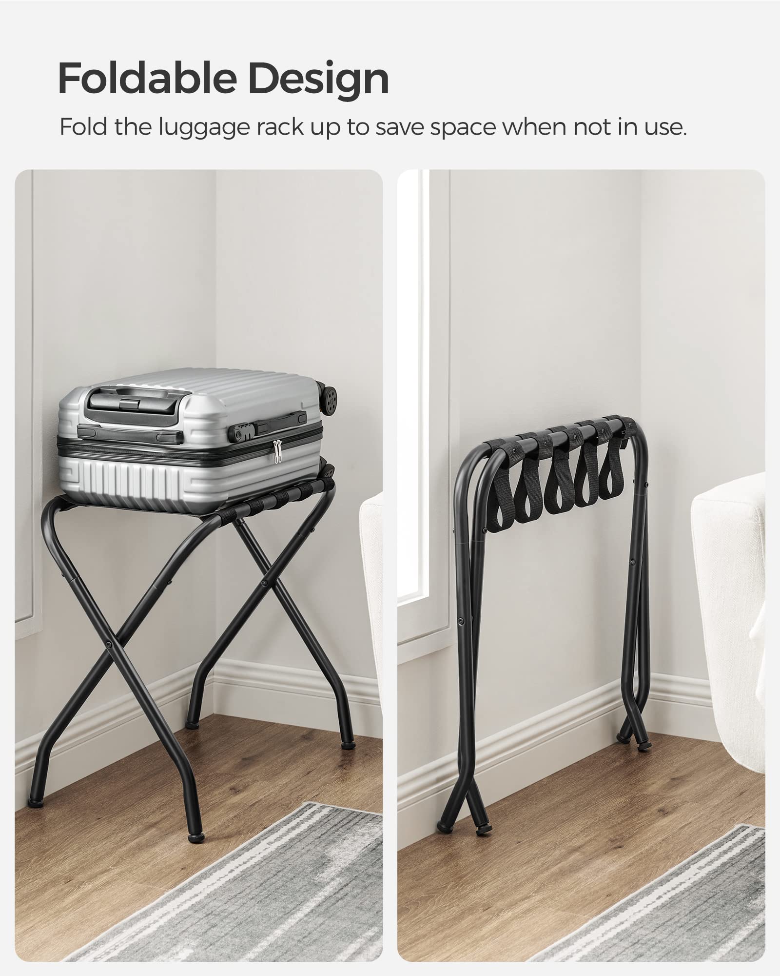 Songmics Luggage Rack, Pack Of 2, Luggage Racks For Guest Room, Suitcase Stand, Steel Frame, Foldable, For Bedroom, Black Urlr64