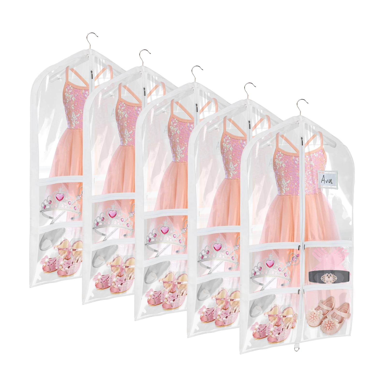 Univivi Clear Pvc Dance Costume Garment Bag 40 Inch Hanging Garment Bag For Dance For Kids, With 4 Medium Clear Zipper Pockets A
