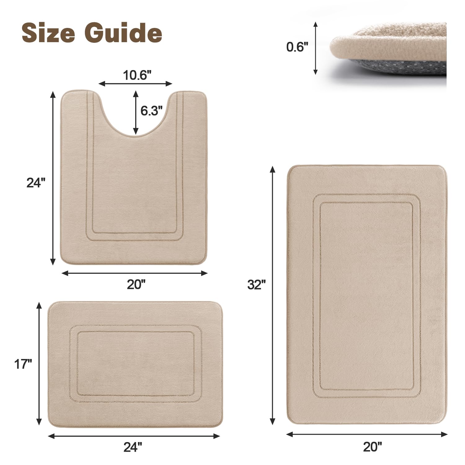 Yihouse Memory Foam Bath Mat Set, Bathroom Rugs Sets 3 Pieces, Non Slip Bath Mats For Bathroom, Super Soft And Water Absorbent B