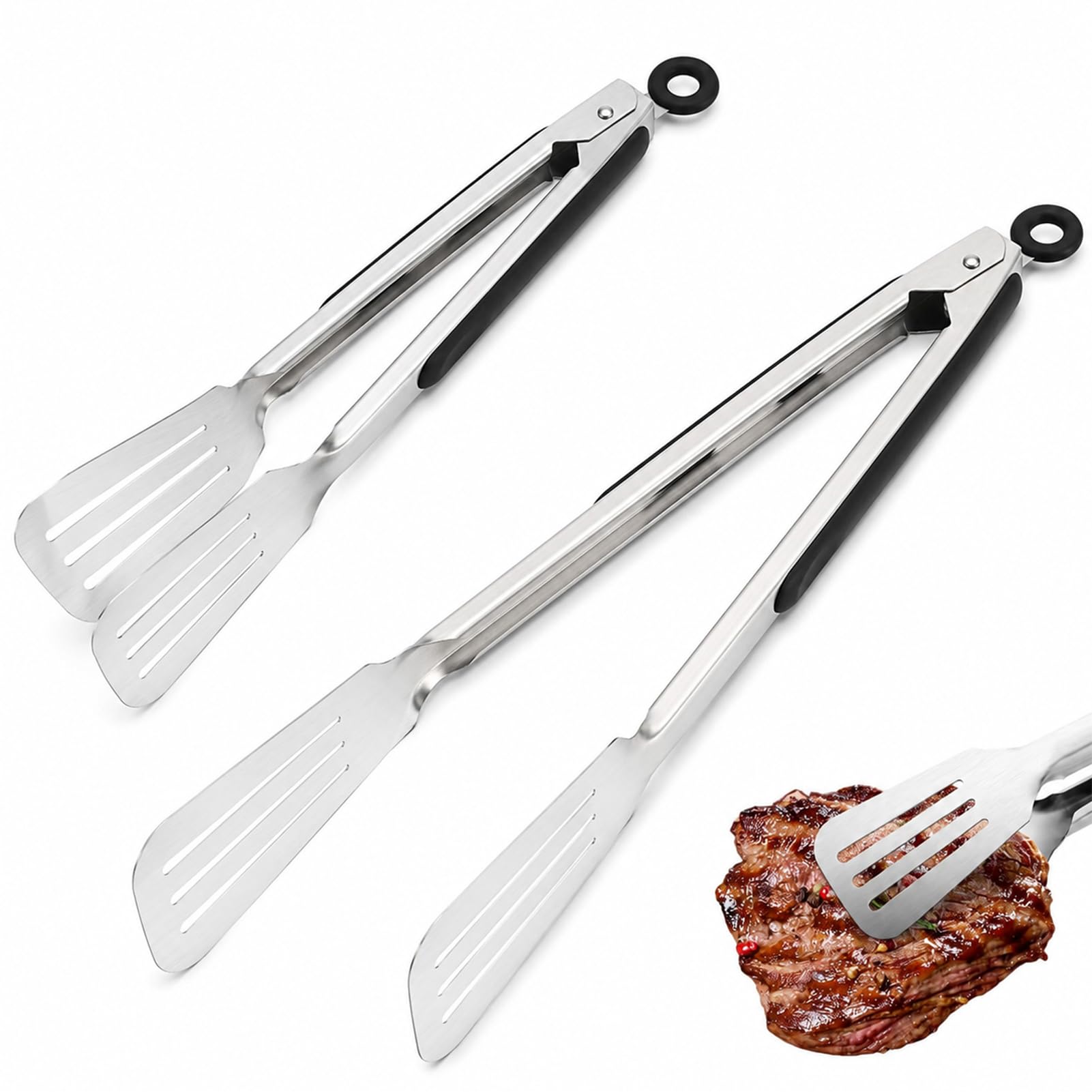 2 Pcs Spatula Tongs For Cooking For Grilling,Cooking(9 and 12 Inch)