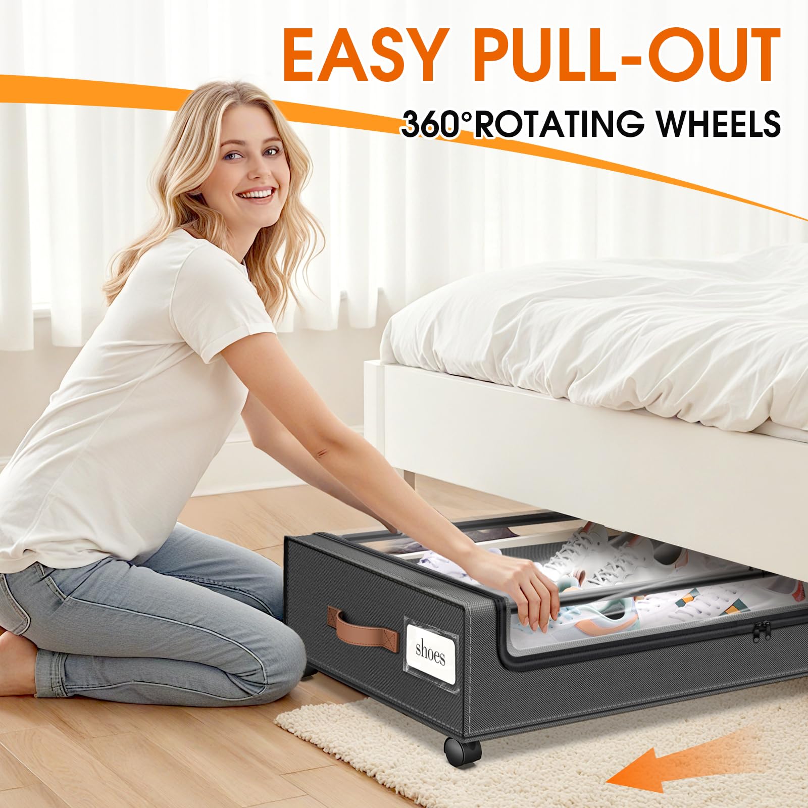 SpaceHacks Under Bed Storage with Wheels 2Pack Storage Containers with Clear Window&Label Under Bed Drawers Rolling Under Bed St