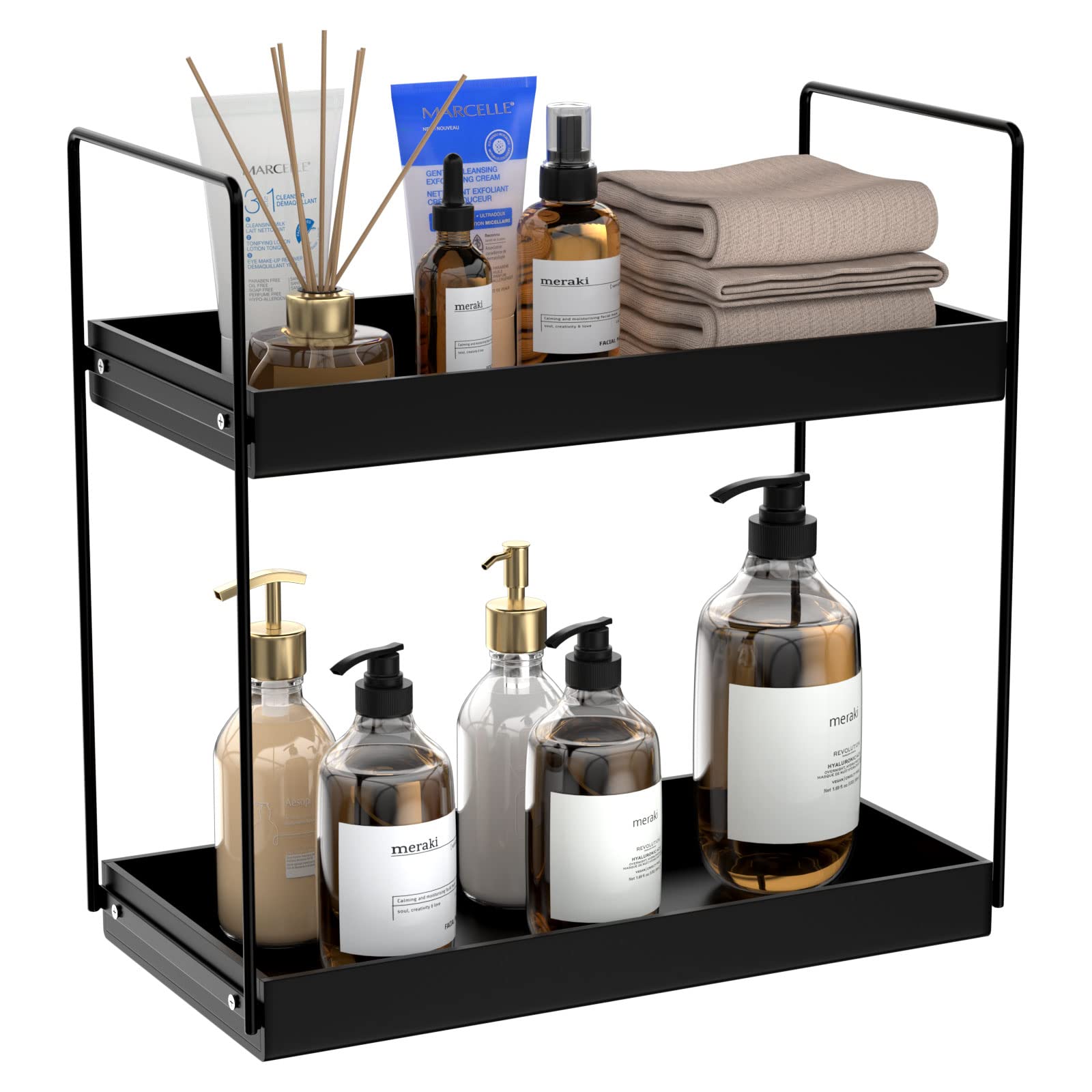 Npplus Bathroom Countertop Organizer, 2 Tier Metal Vanity Counter Skincare Shelf, Matte Black, 13.6''L X 6.9''W X 13.8''H