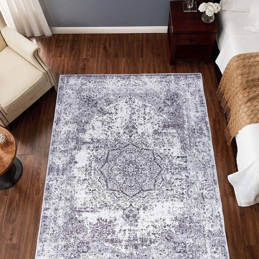 jinchan Area Rug 3x5 Washable Rug Door Mat Vintage Distressed Rug Gray Doormat Indoor Entrance Foldable Thin Rug Grey Traditiona