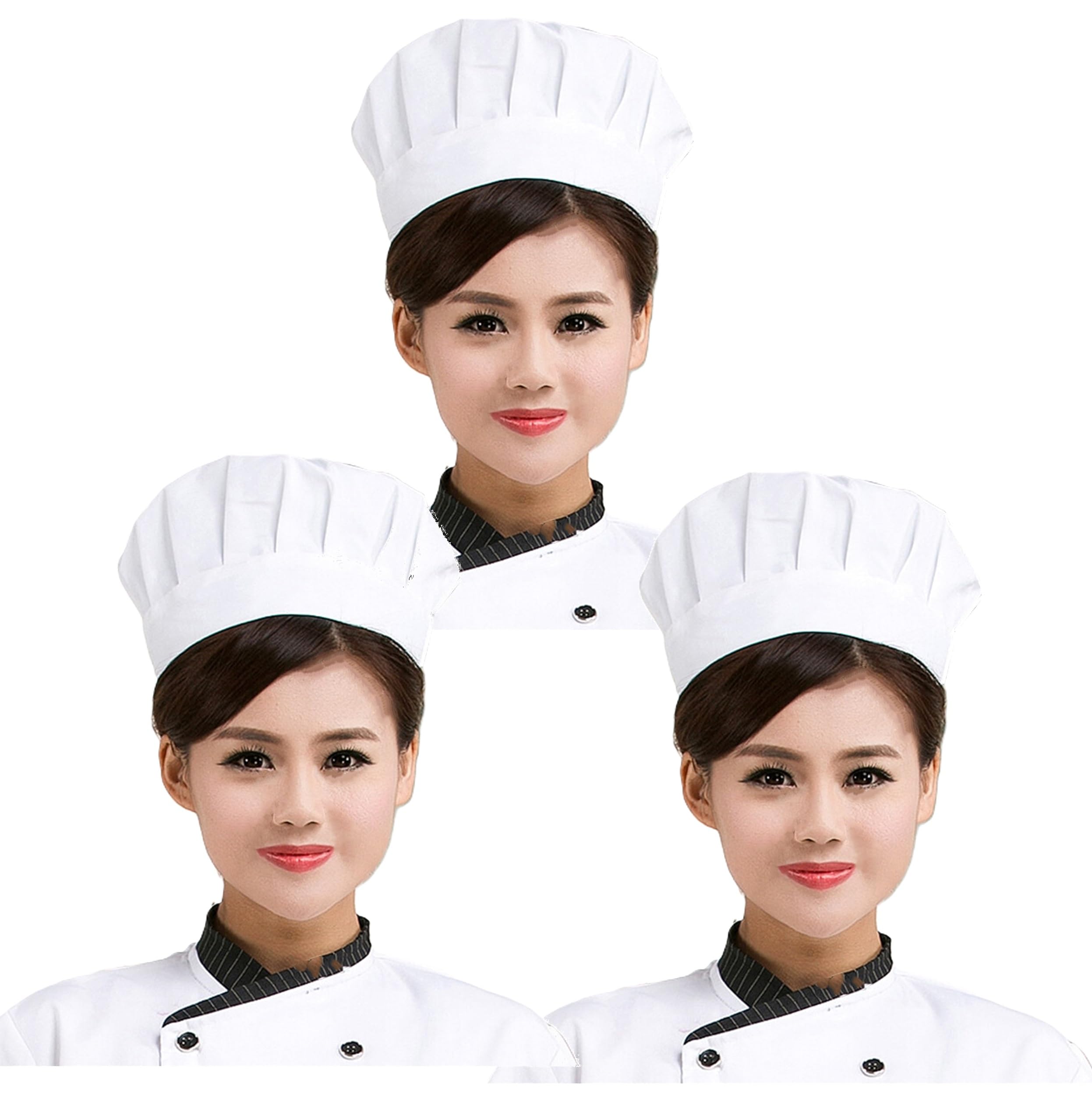 Atabz Cotton Chef Cap/Hat For Cooking, Baking, Party Favors, Home Kitchen, Restaurant Pack Of 3 White