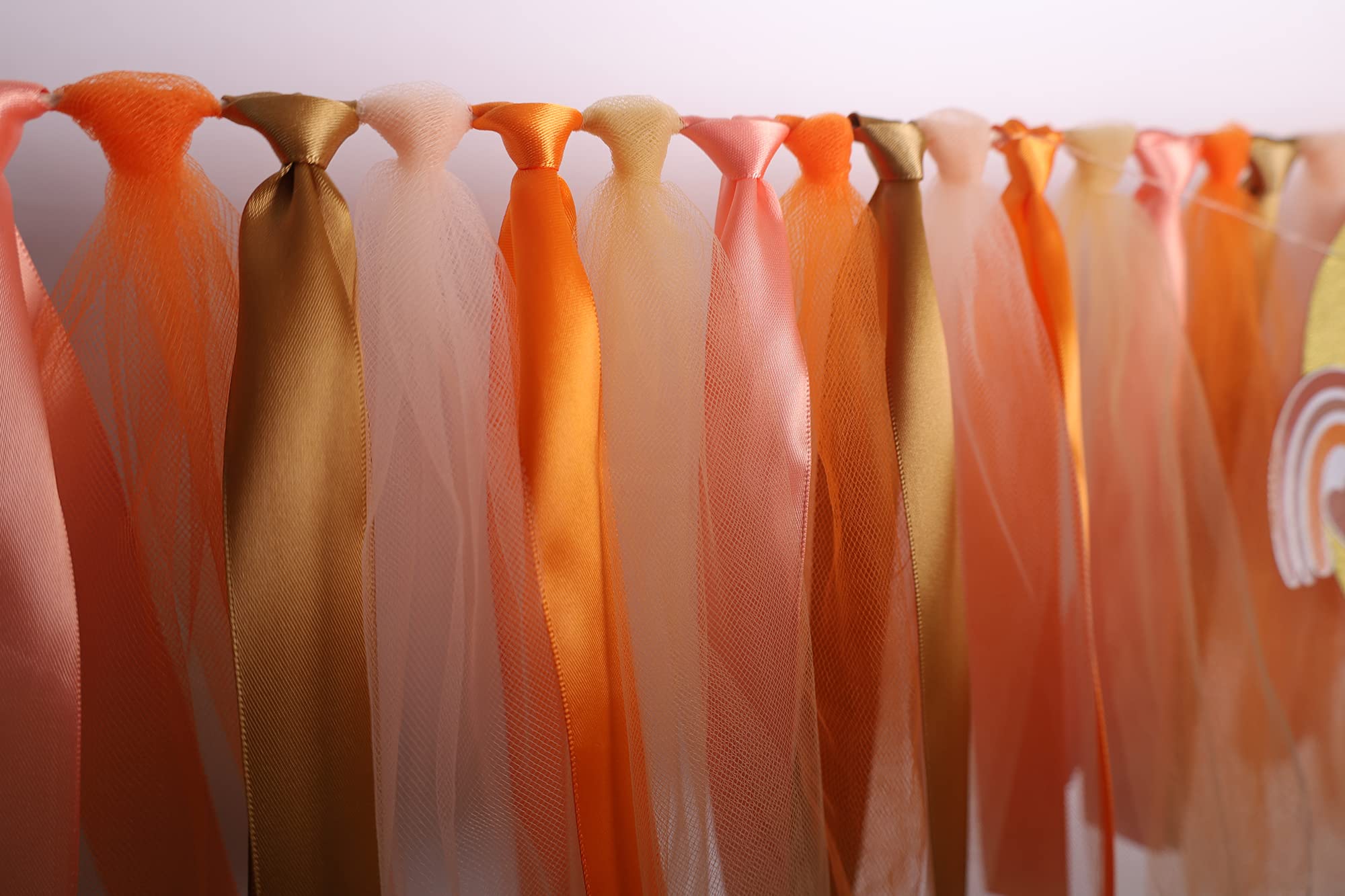 Boho Rainbow Highchair Banner Decoration For Baby - 1St First Birthday Banner, High Chair Fabric Garland Party Supplies, Orange