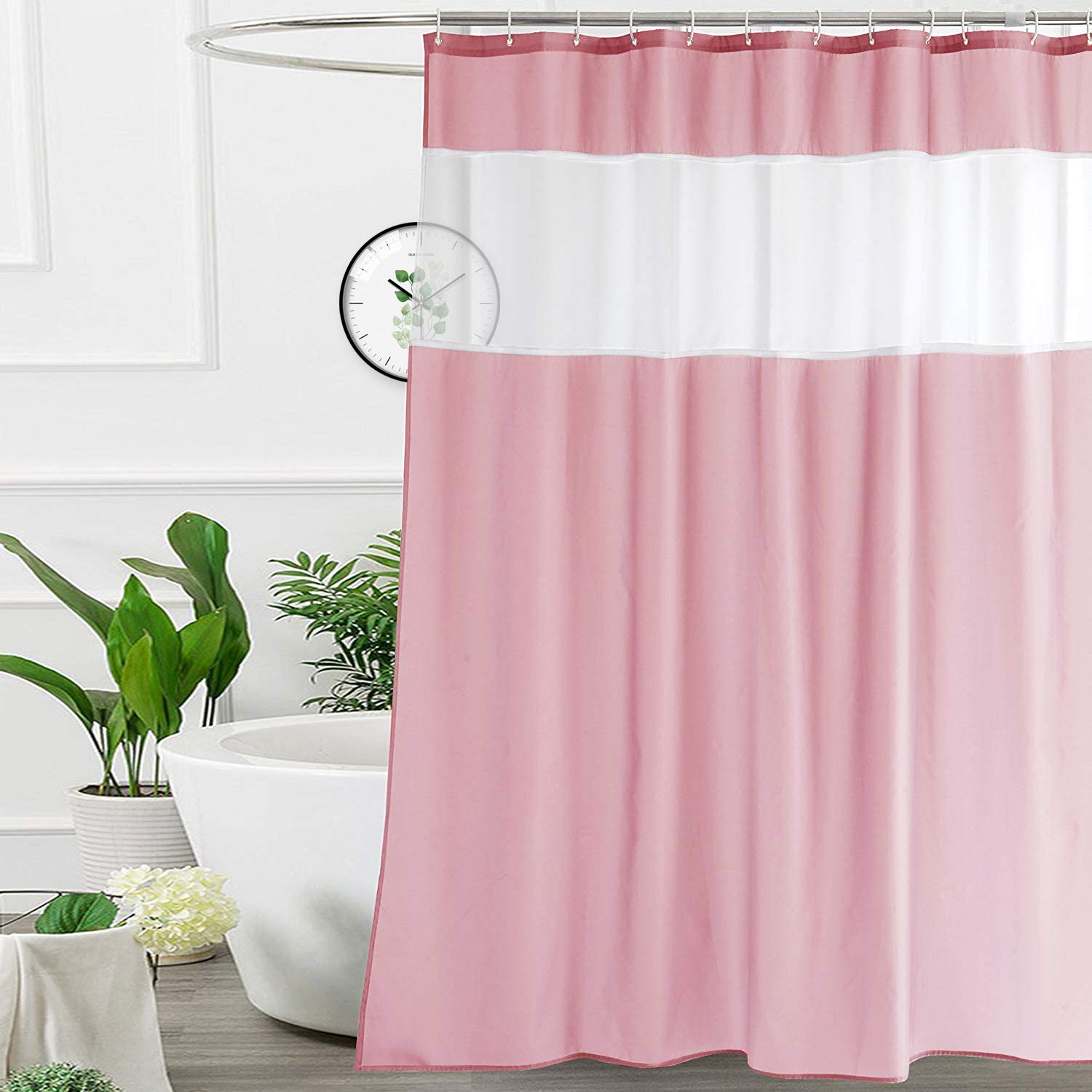 Ufriday Light Pink Shower Curtain Stall Size 36X72 Inch Fabric Shower Curtain With A White Liner,Waterproof Pink Shower Curtains