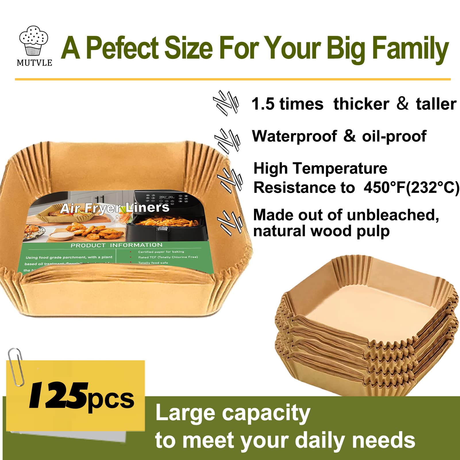 Liners for Air Fryer Basket  XL Disposable Air Fryer Paper Liners for Power XL  Chefman  Instant Pot Air Fryer Basket  Air Fryer Parchment Paper Liners 9.5 Inch Square  125PCS Air Fryer Oven Liners