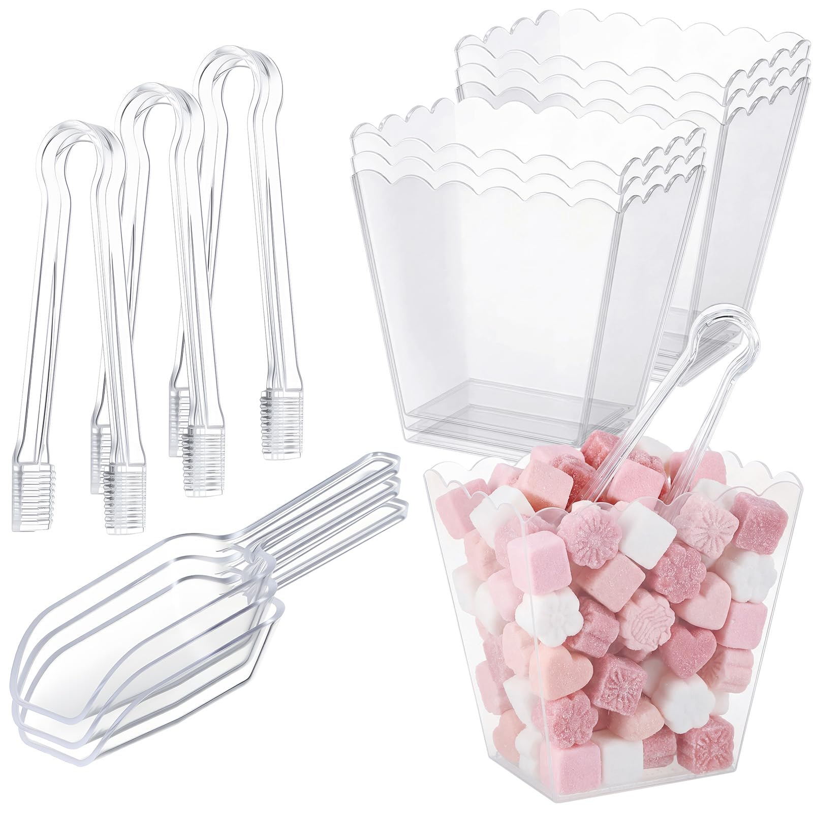 CimoroWin 61 oz 6 Clear Plastic Candy Bar Containers with 3 Scoops Tongs