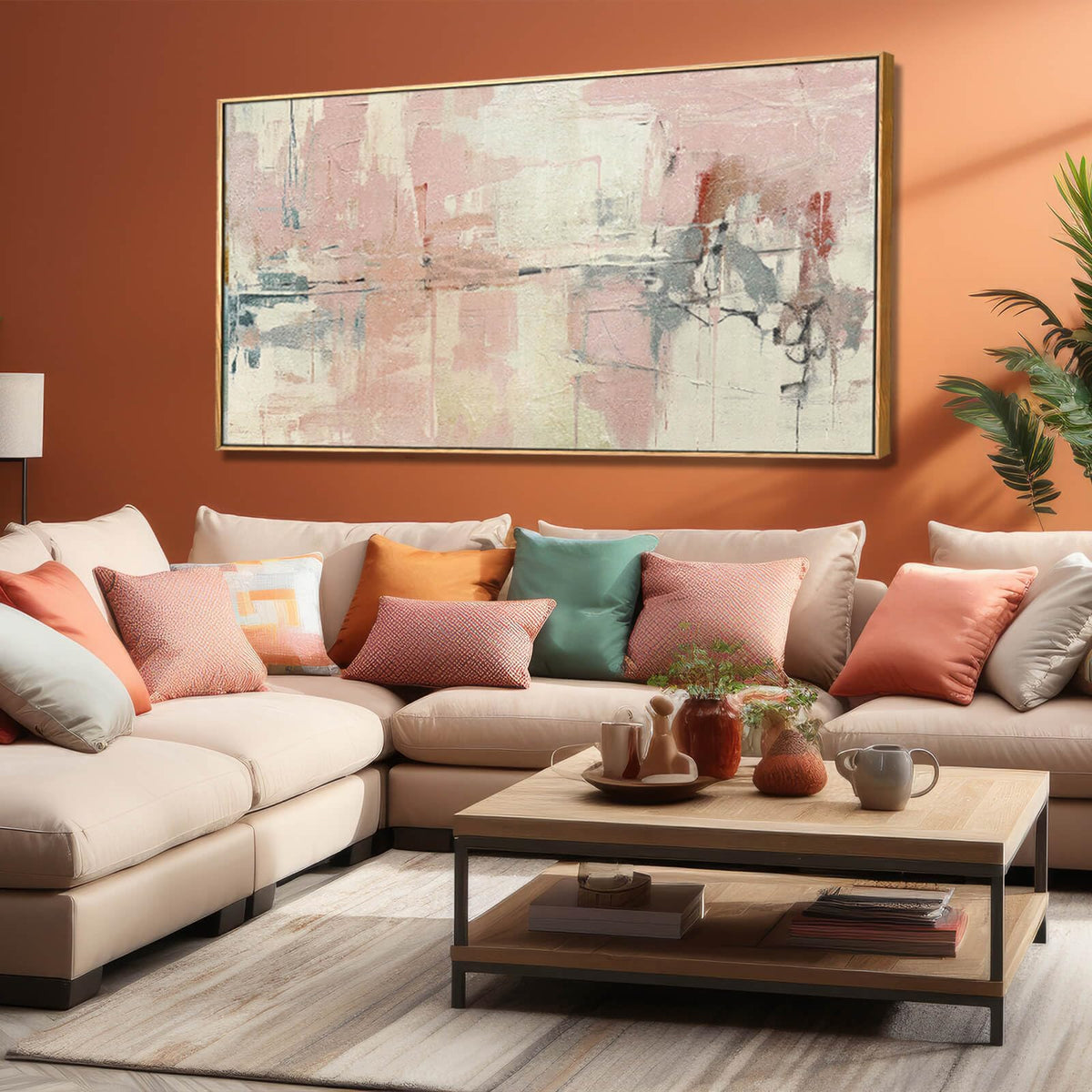 Pink Bedroom Canvas Wall Art Abstract Pink Wall Decor Pictures Artwork Framed Art Beige Wall Decorations Photo Pictures For Livi