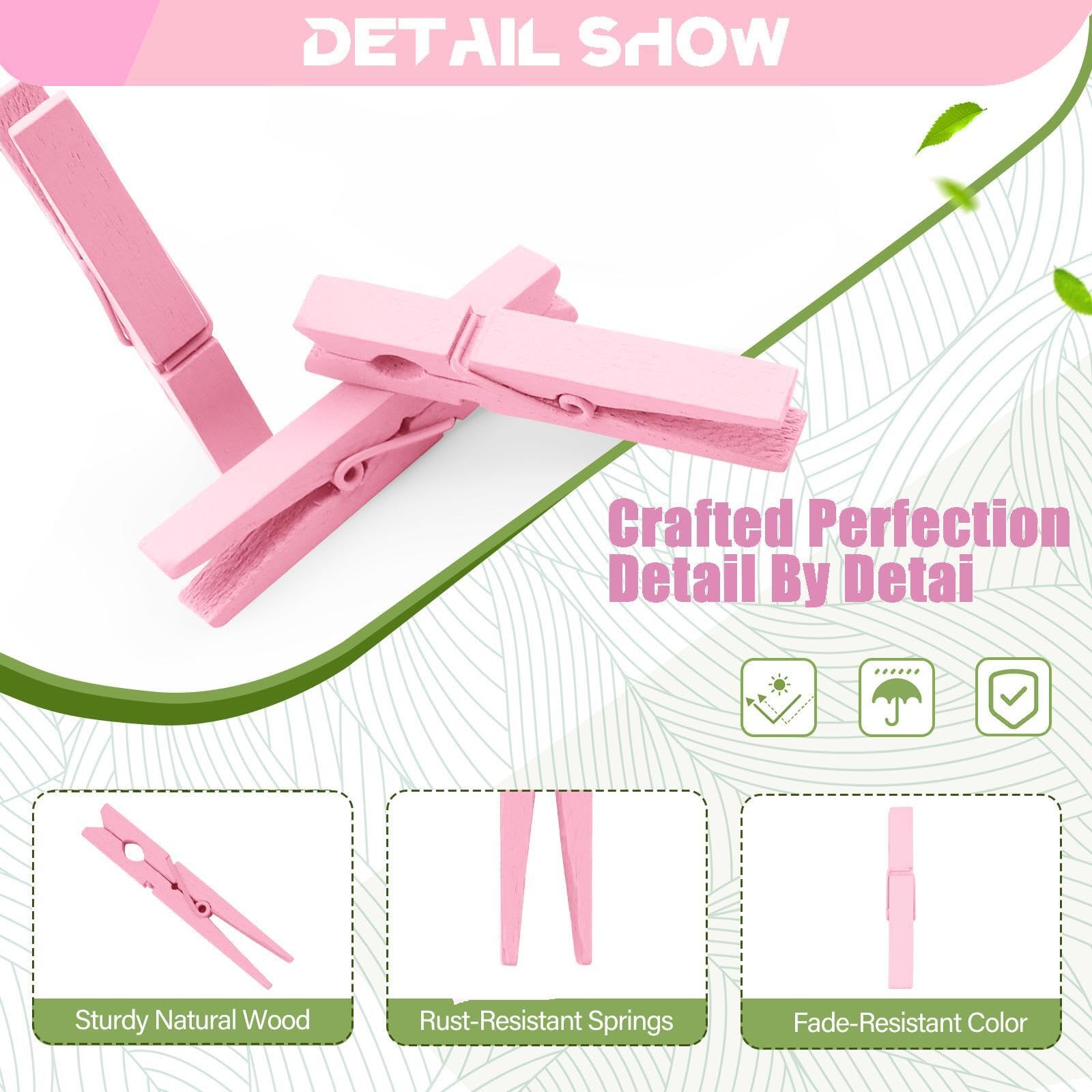 Colored Clothes Pins Wooden 100 Pack, Pink Clothes Pins Wood, Colorful Clothespin For Craft Art Hanging Photos Baby Shower Class