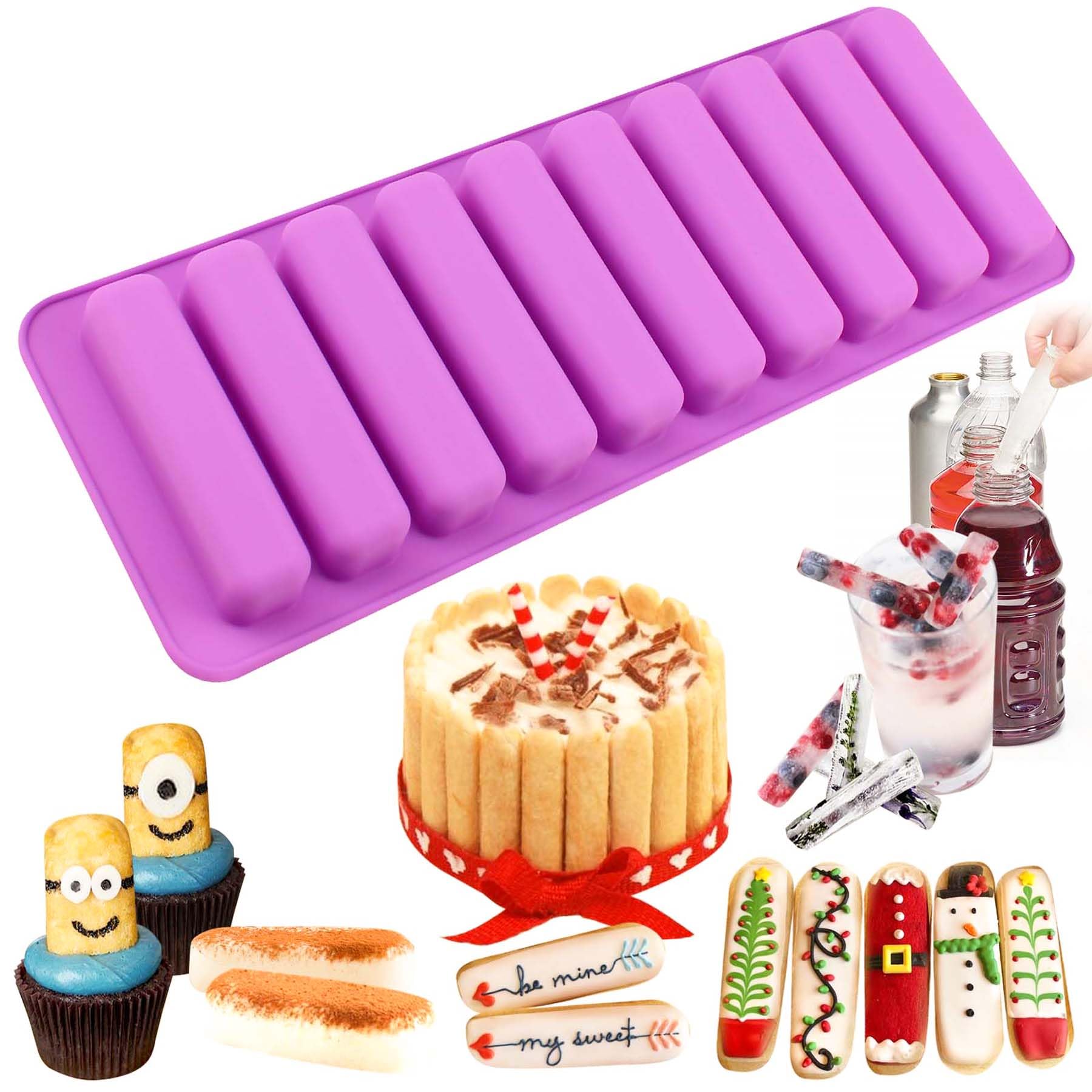 Funshowcase Rectangular Oblong Chocolate Cracker Bar Stick Block Ice Tube Jelly Tray Cylinder Silicone Candy Mold