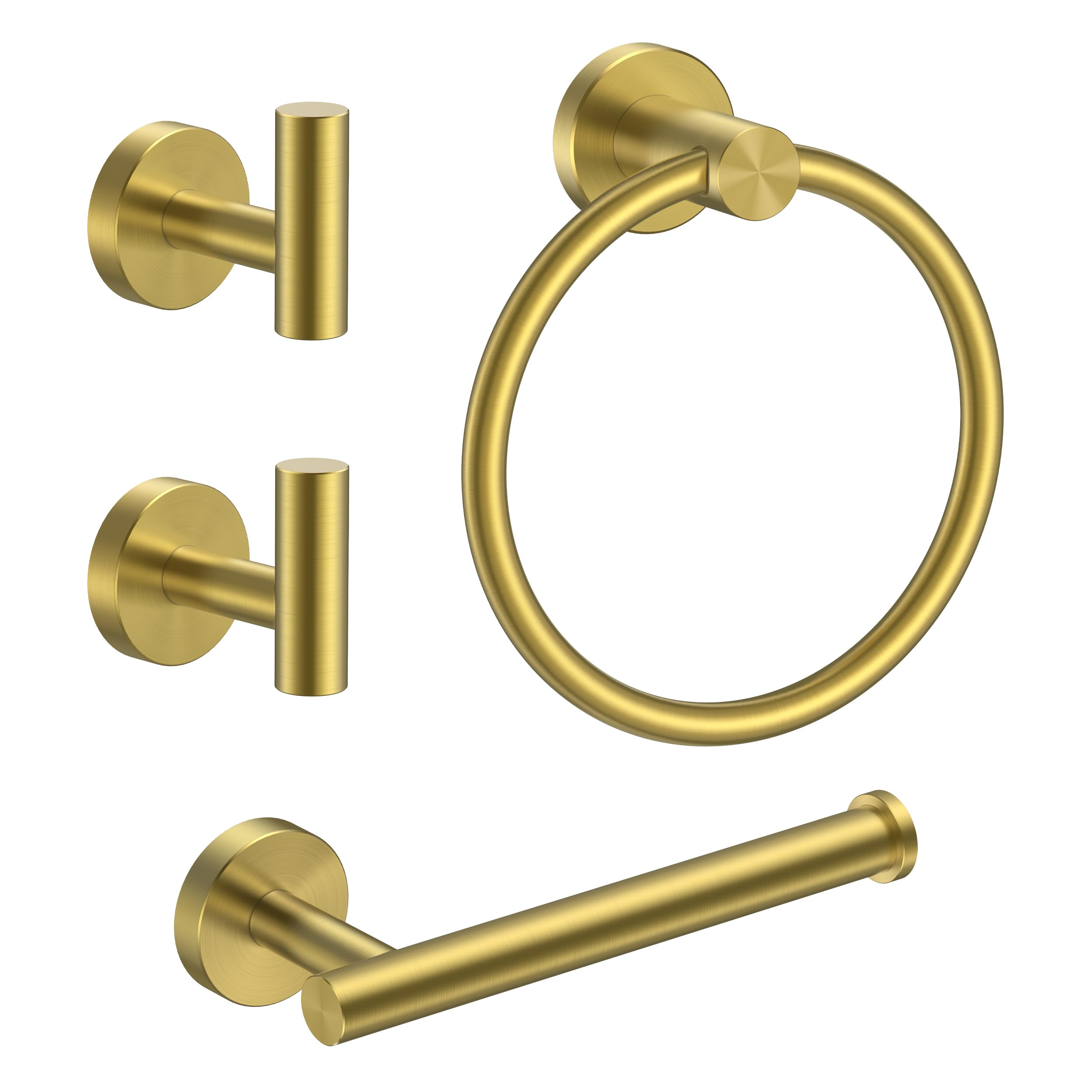 Forious 4 Piece Brushed Gold Bathroom Accessories Set, Sus304 Stainless Steel Bathroom Toilet Paper Holder Set, Wall Mounted Bat