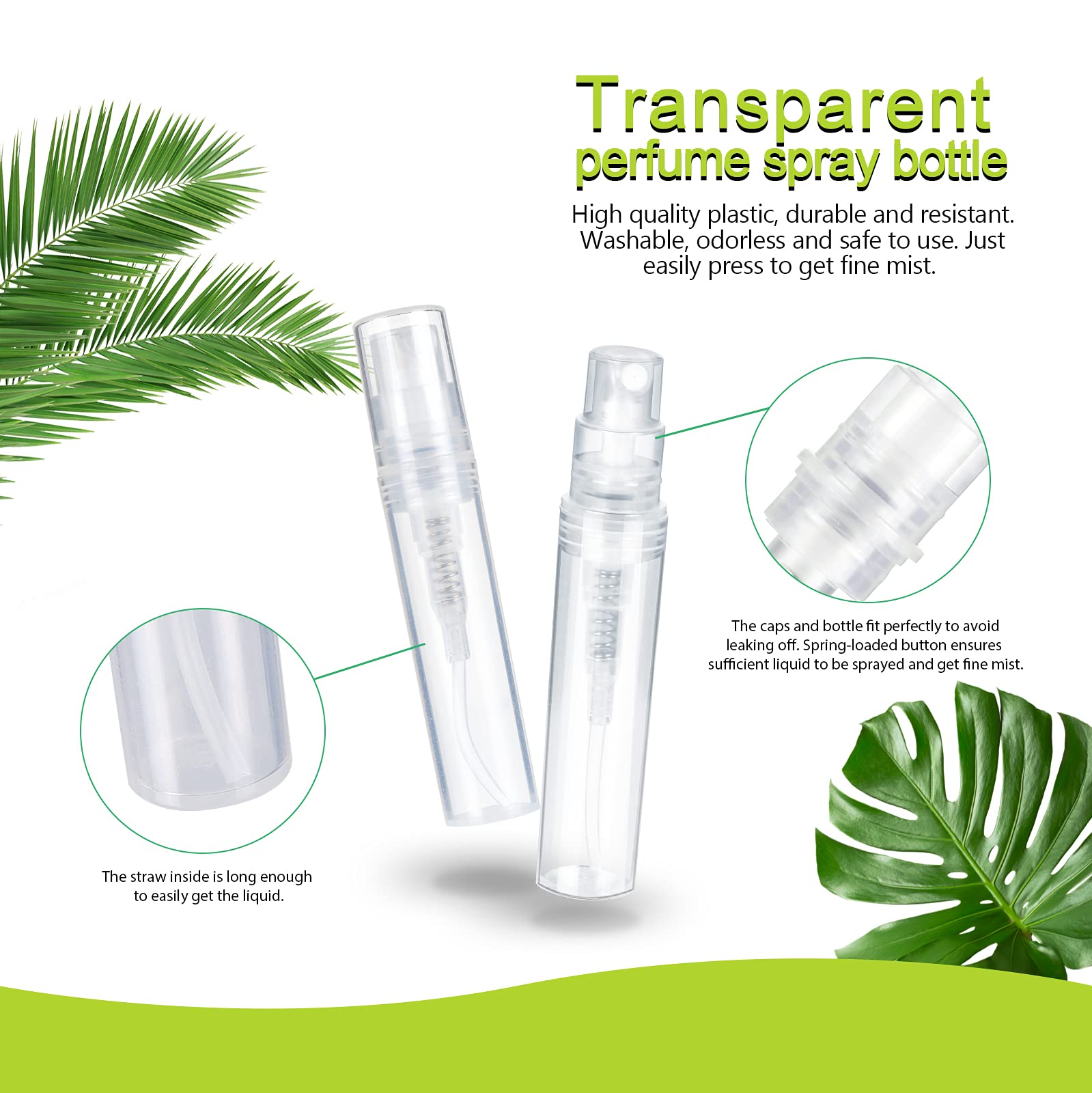 Fandamei 60 Pack 3ml Mini Clear Plastic Spray Bottle Empty Cute Perfume Atomizer for Cleaning  Travel  Essential Oils  Perfume.