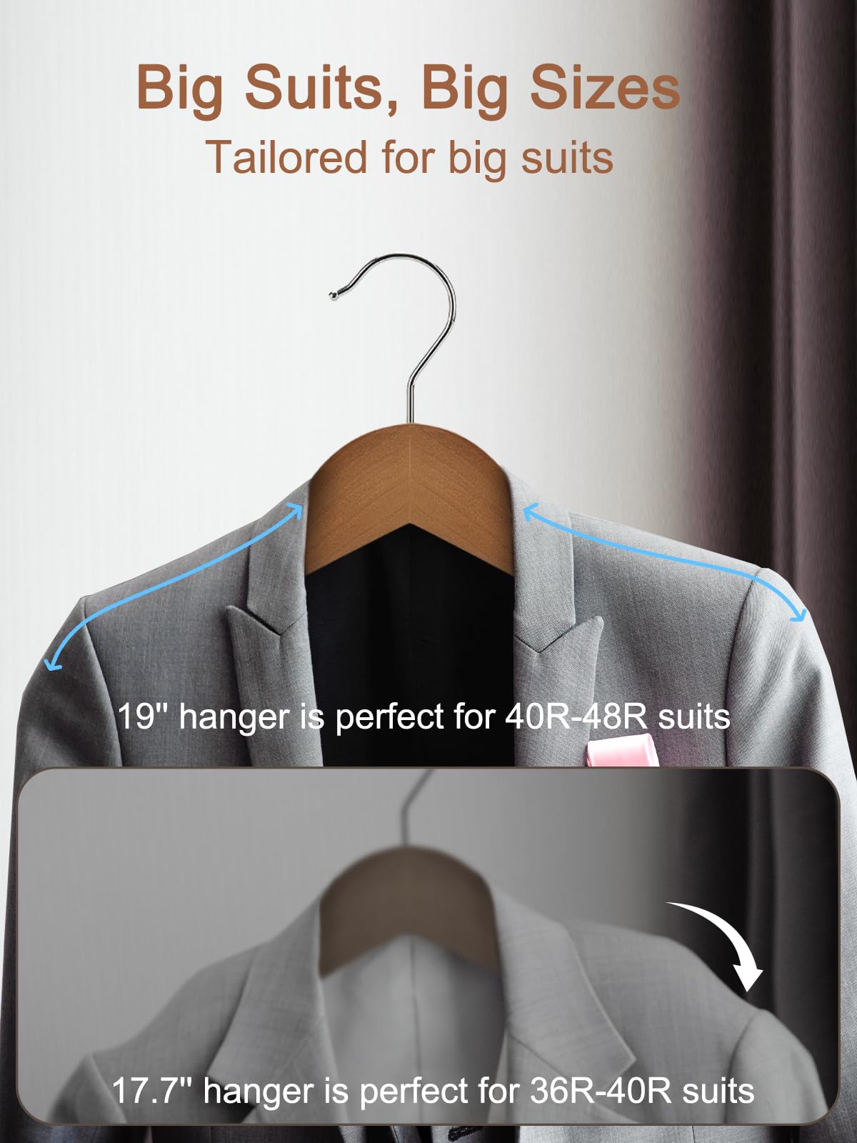 HOUSE DAY 19'' Extra Wide Wooden Hangers 6 Pack, Walnut, Non-Slip Suit Hangers for Coats and Jackets