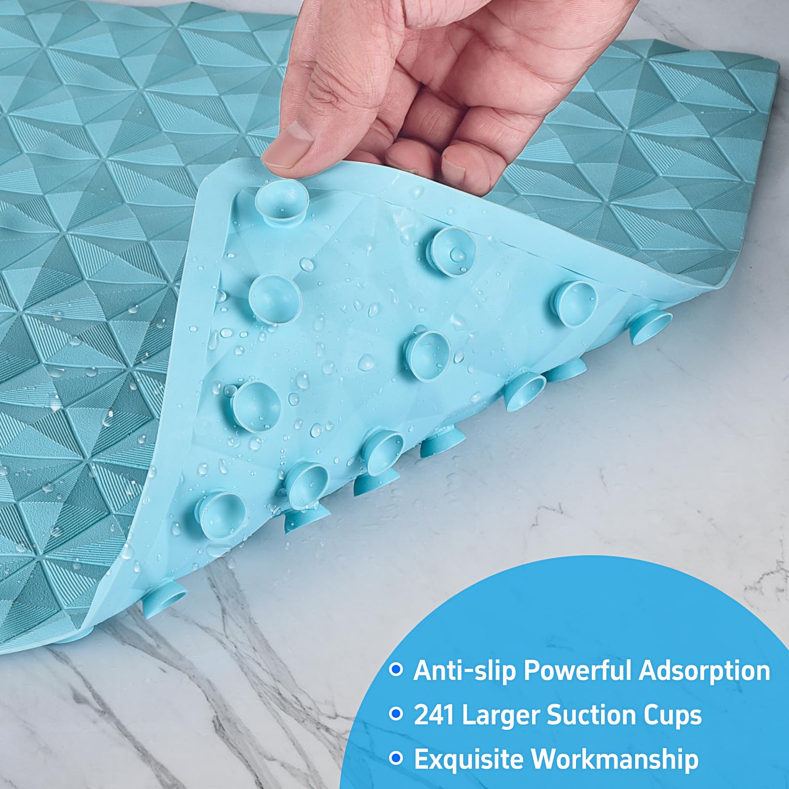 Wrisin Non Slip Bathtub Mat For Bath Tub Shower - Natural Rubber Mat With 241 Suction Cups - Soft Bathroom Safety Mat - Unique D