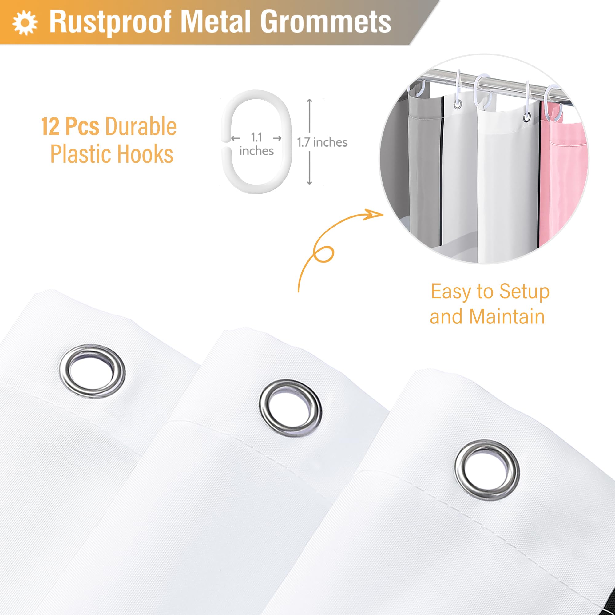 Bttn Extra Long Shower Curtain - 72 X 84 Inch Long Geometric Decorative Fabric Shower Curtain Set With 12 Plastic Hook, Water Re