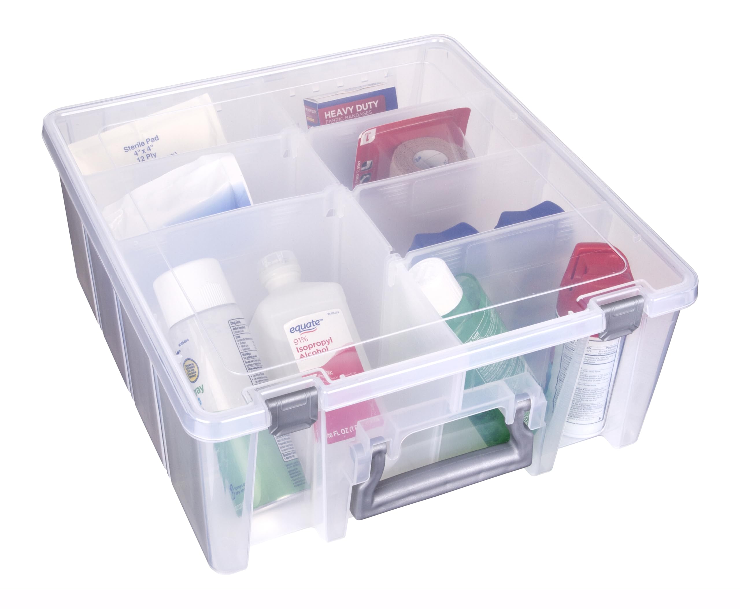 AB Designs 6990ABD Super Satchel Double Deep with Removable Dividers  Stackable Home Storage Organization Container  Clear with Sliver Latches and Handle