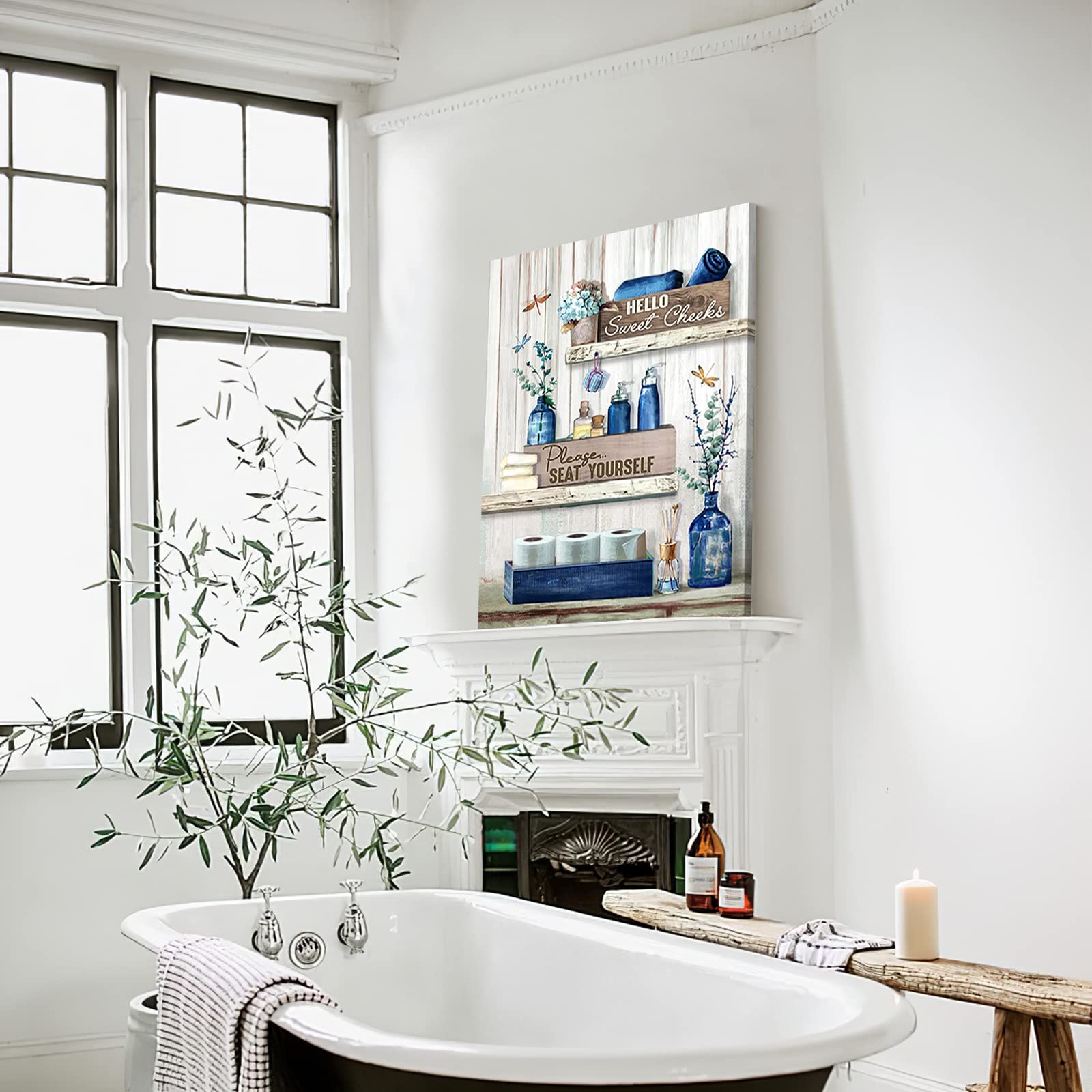 Bathroom Decor Canvas Wall Art Rustic Bathroom Sign Please Seat Yourself Print Paintings Navy Blue Bathroom Pictures Modern Home