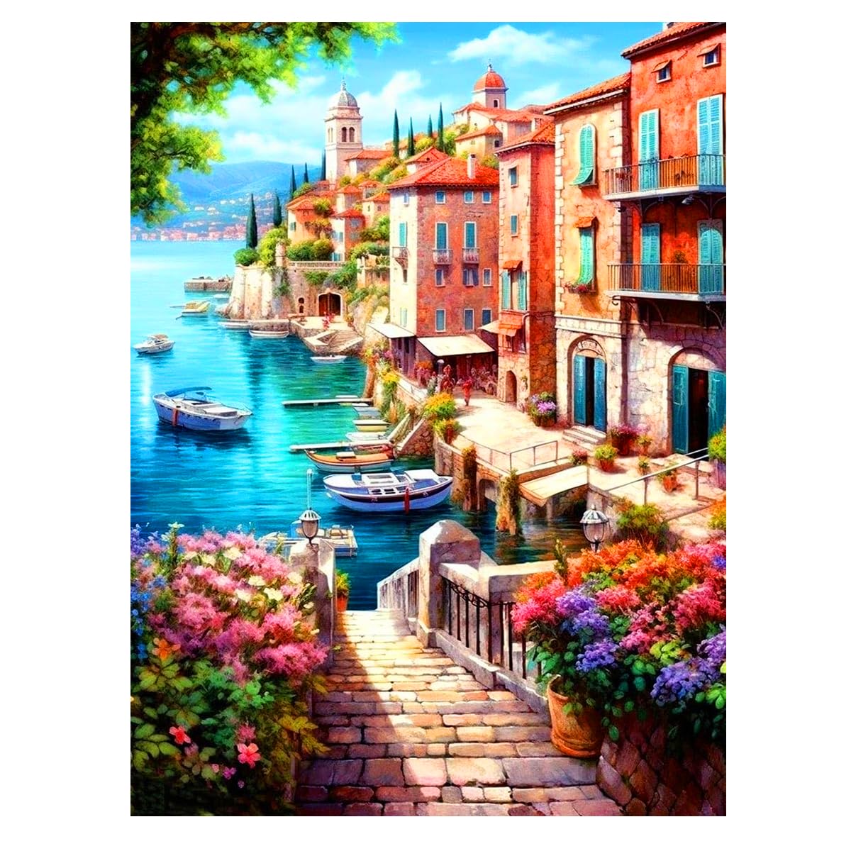 Hasthip Diamond Painting Kit 12X16 Inch Diy Diamond Art Craft Kit Lakeside Town Scenery Diamond Painting Material Kit For Home W