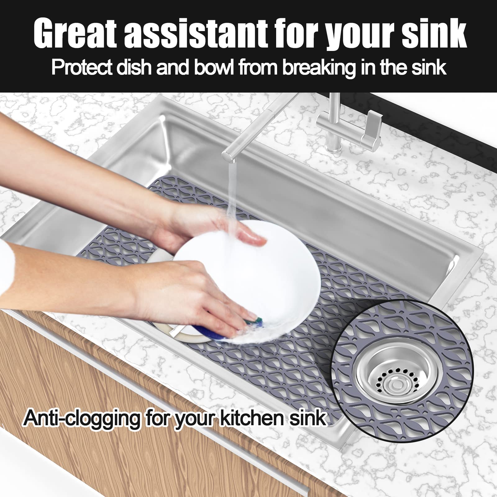 Justogo Sink Protectors For Kitchen Sink, Center Drain Kitchen Sink Protector Grid Accessory 28.3''X 15.6'', Folding Sink Mats G