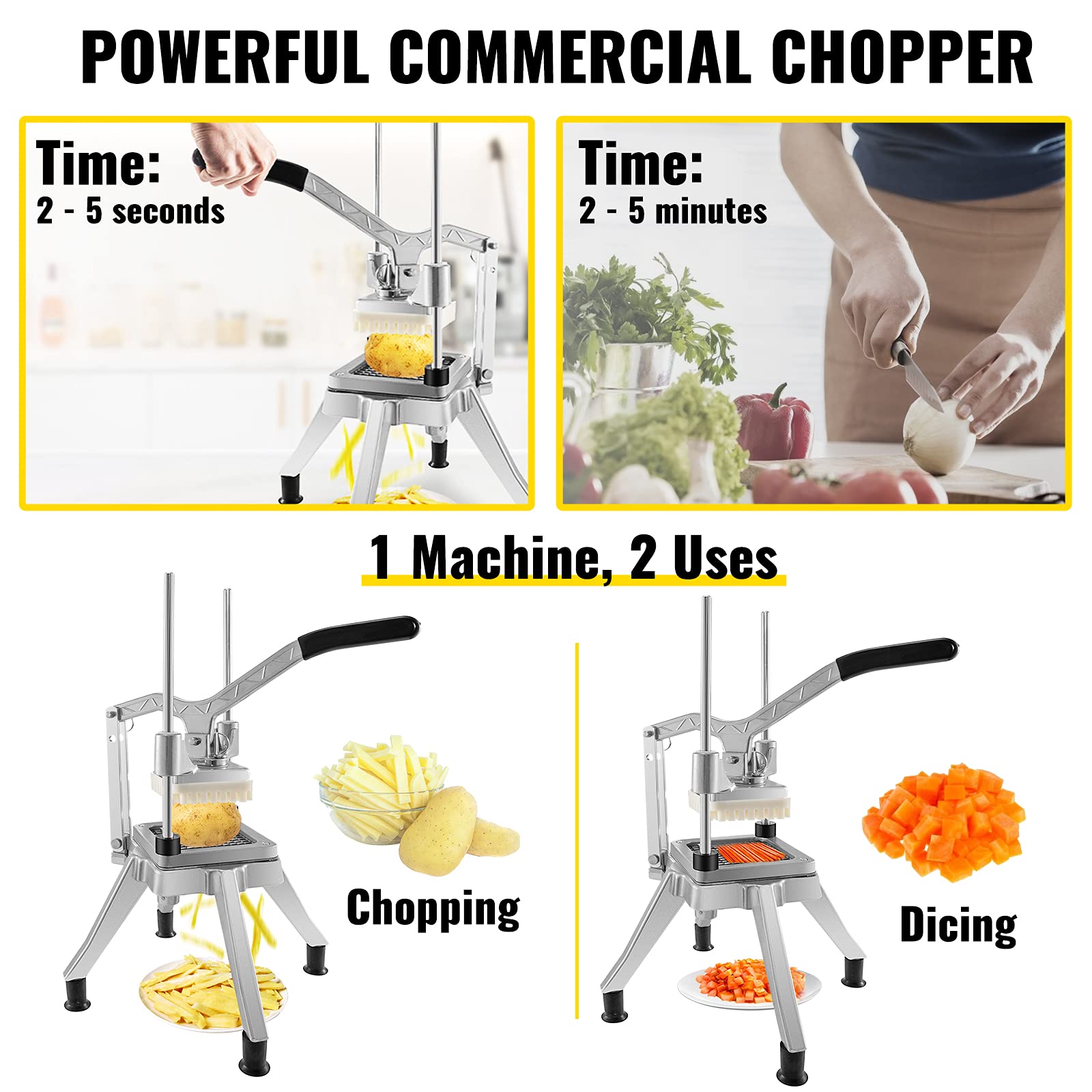 Vevor Commercial Vegetable Chopper W/ 4 Replacement Blades, Stainless Steel French Fry Cutter Potato Dicer & Fruit Slicer For Re