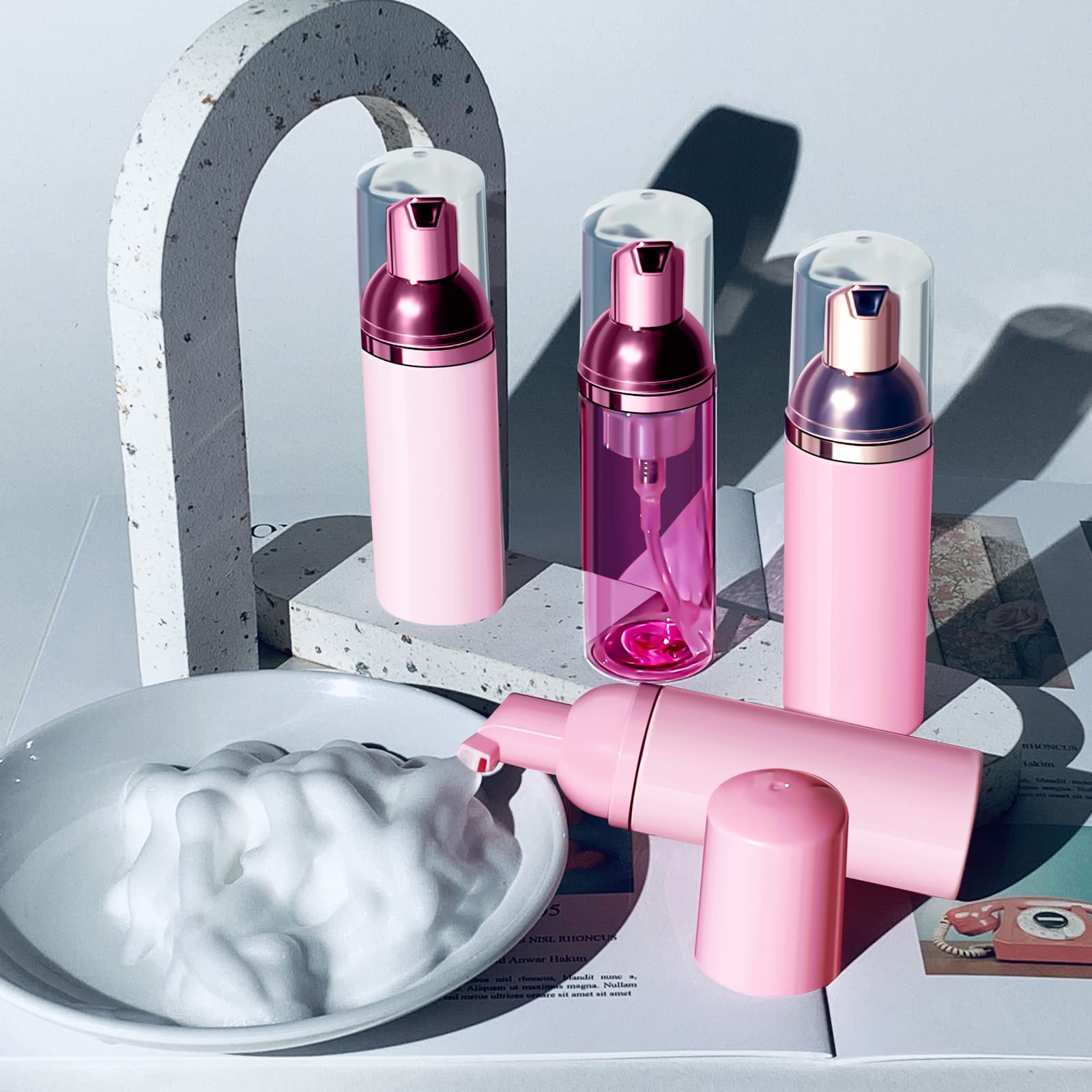 Lil Ray 2 Oz Empty Pink Foam Pump Bottle, Travel Foamer Soap Dispenser For Lash Shampoo, Hand Soap, Foaming Cleaner(Pink Pump, 1