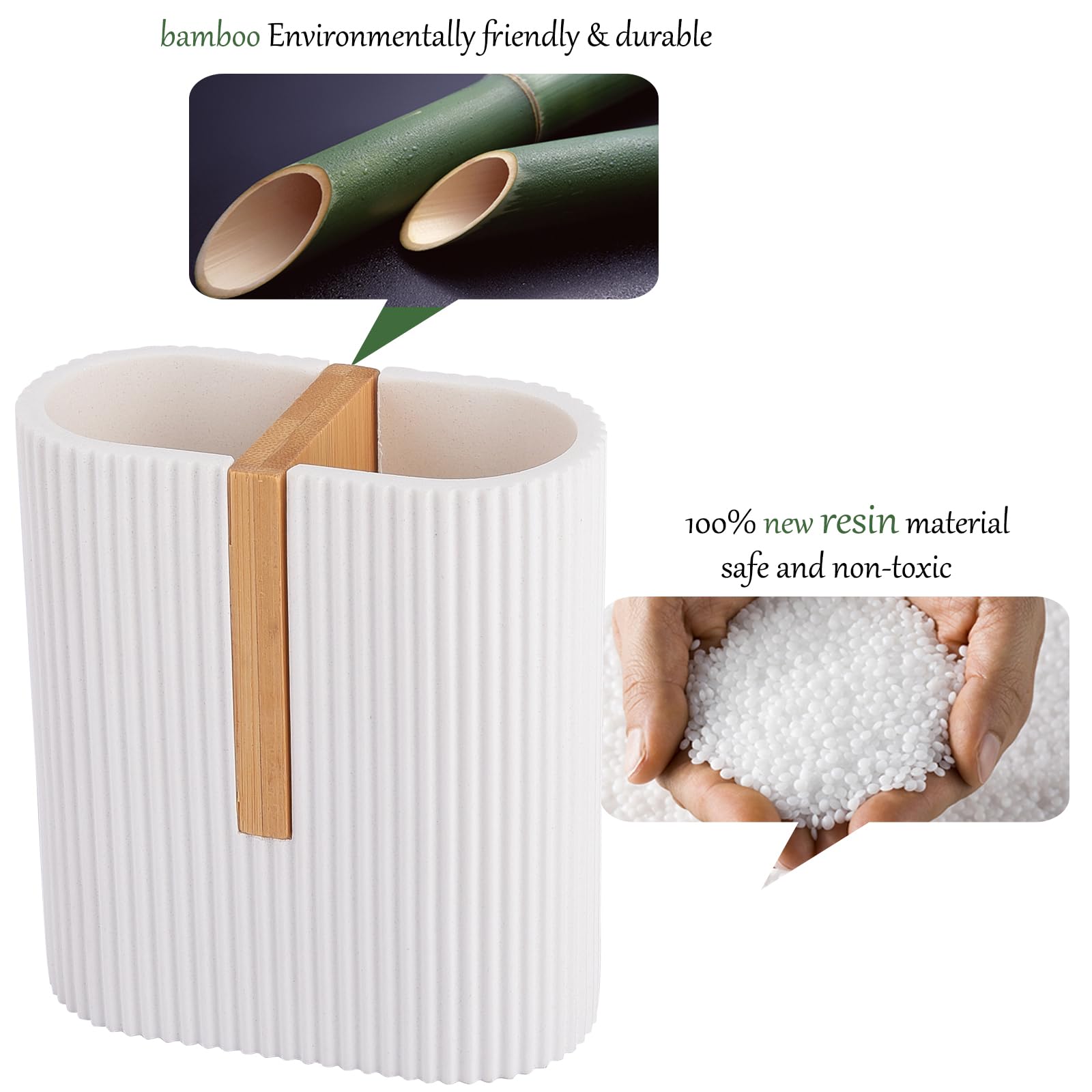 Rejomiik Matte White Toothbrush Holders Electric Toothbrush Holder For Bathrooms, Bamboo Tooth Brushing And Toothpaste Storage O