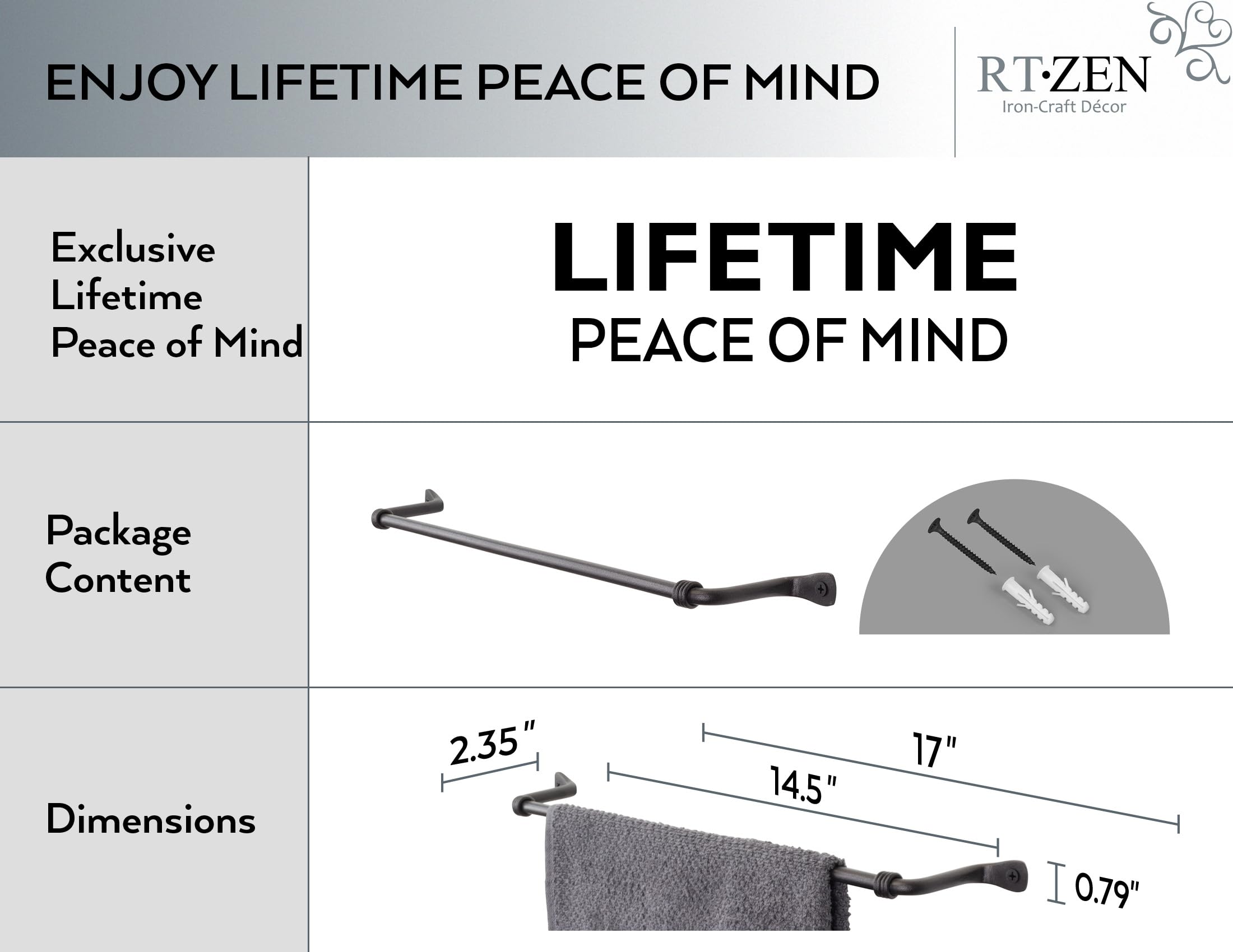 Rtzen Farmehouse Bathroom Towel Holder - Wrought Iron Matte Meta Black Towel Bar Wall Mount Rod - Handmade Home Decor Metal Kitc