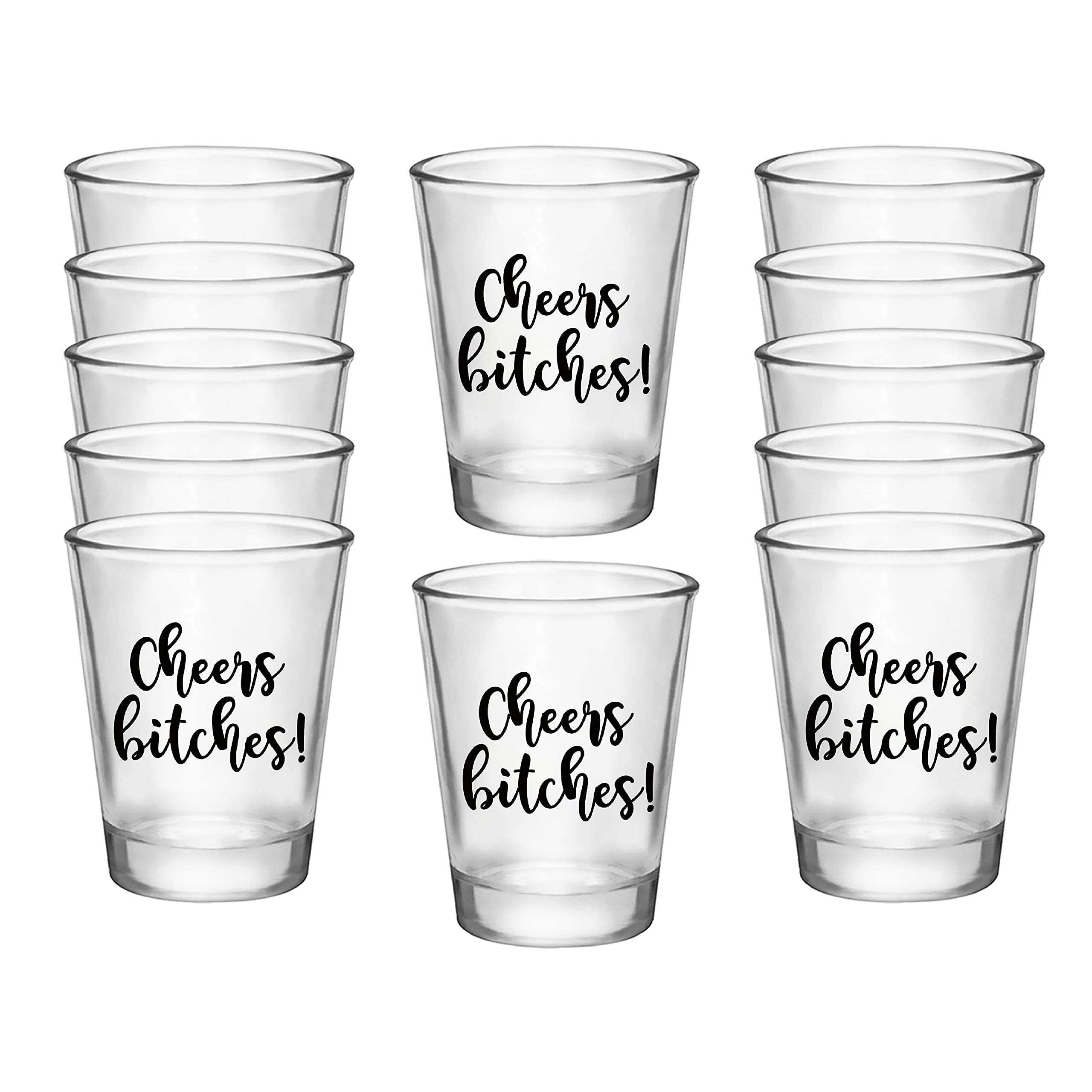 Cheers Bitches! Girls Shot Glass, 1.75Oz - Set Of 12 Perfect Birthday Shot Glasses For Women, Bachelorette Party Shot Glasses, F