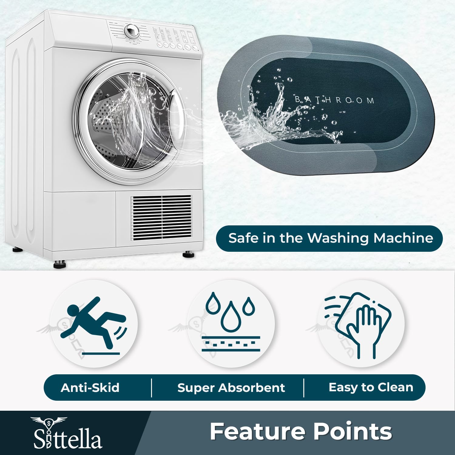 Sittella Rubber 3 Pieces (3.5Mm) Anti-Skid Water Soaking Bathroom Print Door Mat, Absorbent Mat (40X60Cm) Green, Oval)